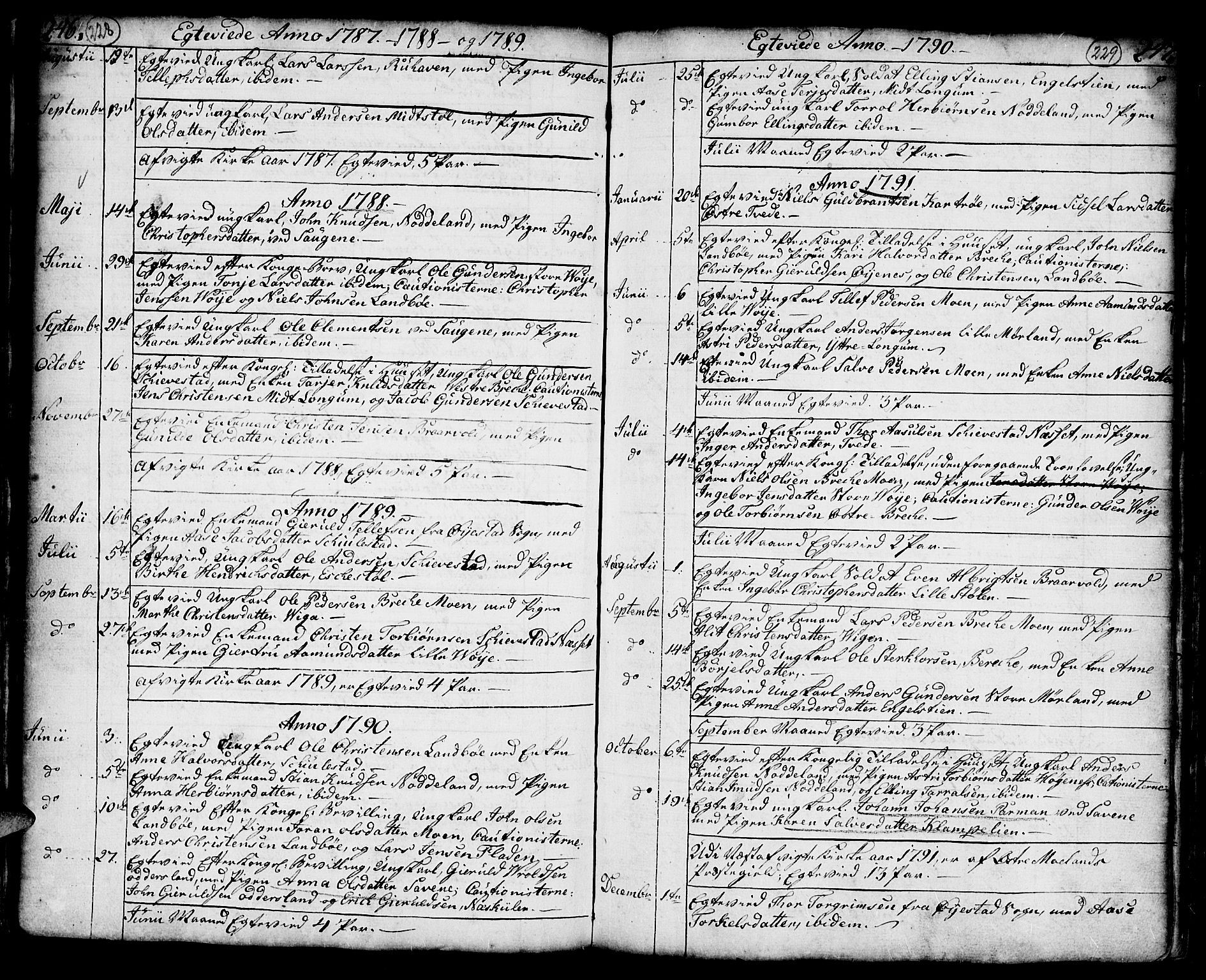 Austre Moland sokneprestkontor, AV/SAK-1111-0001/F/Fa/Faa/L0002: Parish register (official) no. A 2, 1747-1808, p. 228-229