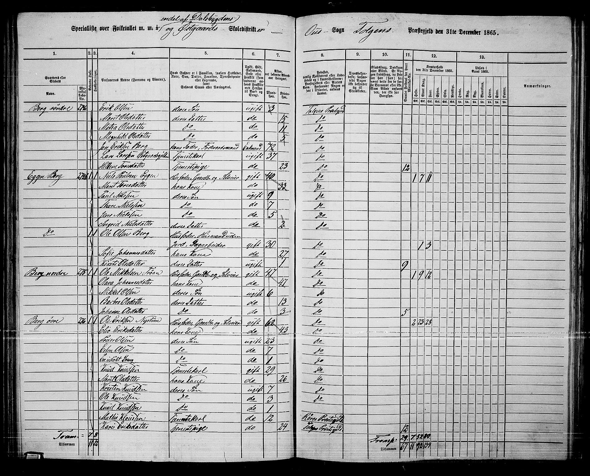 RA, 1865 census for Tolga, 1865, p. 109