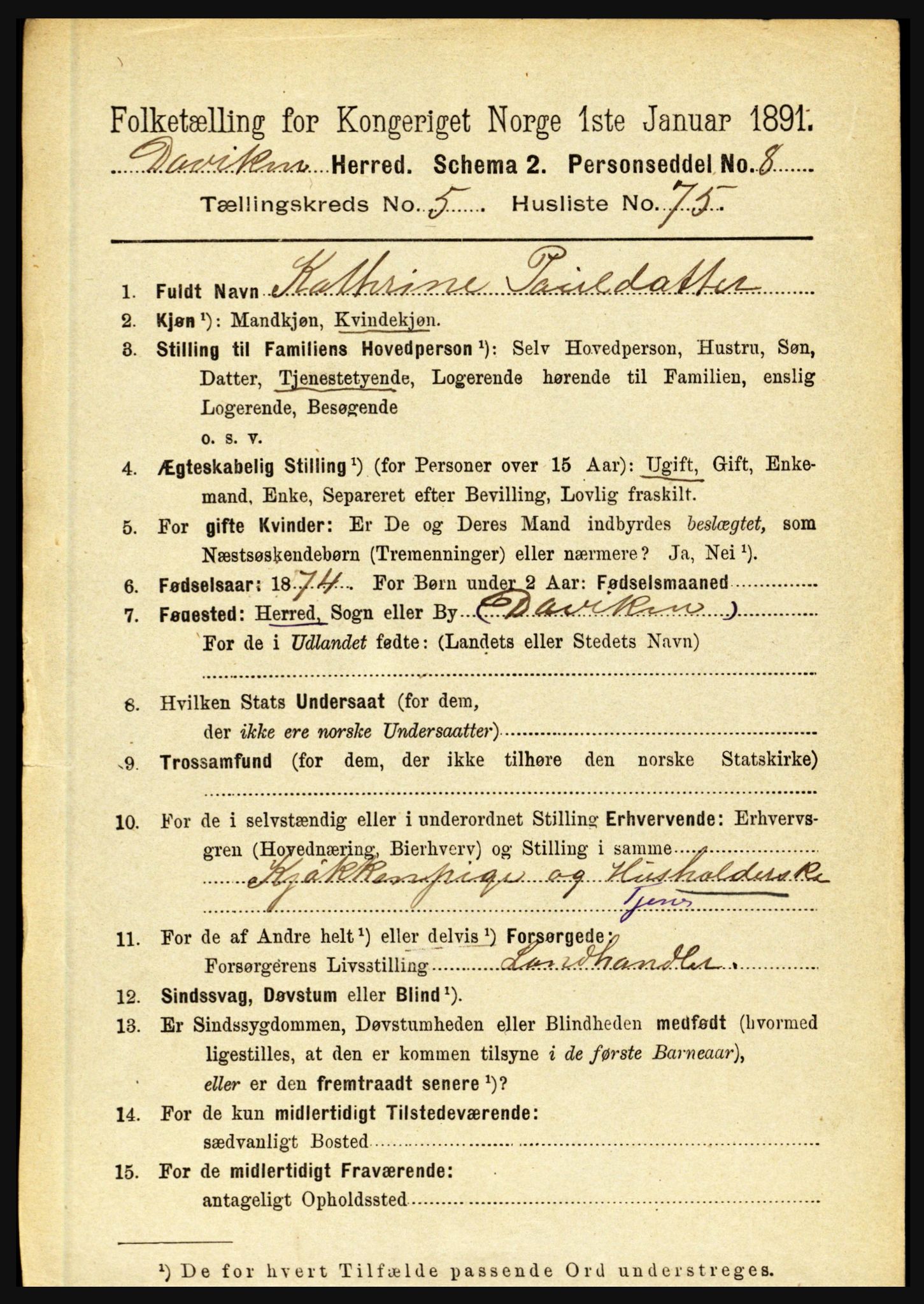 RA, 1891 census for 1442 Davik, 1891, p. 2232