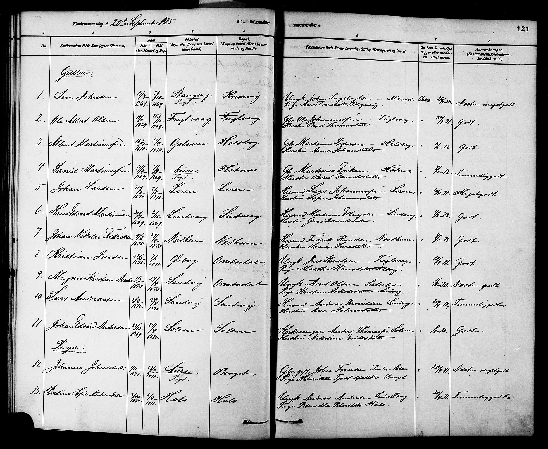 Ministerialprotokoller, klokkerbøker og fødselsregistre - Møre og Romsdal, AV/SAT-A-1454/577/L0896: Parish register (official) no. 577A03, 1880-1898, p. 121