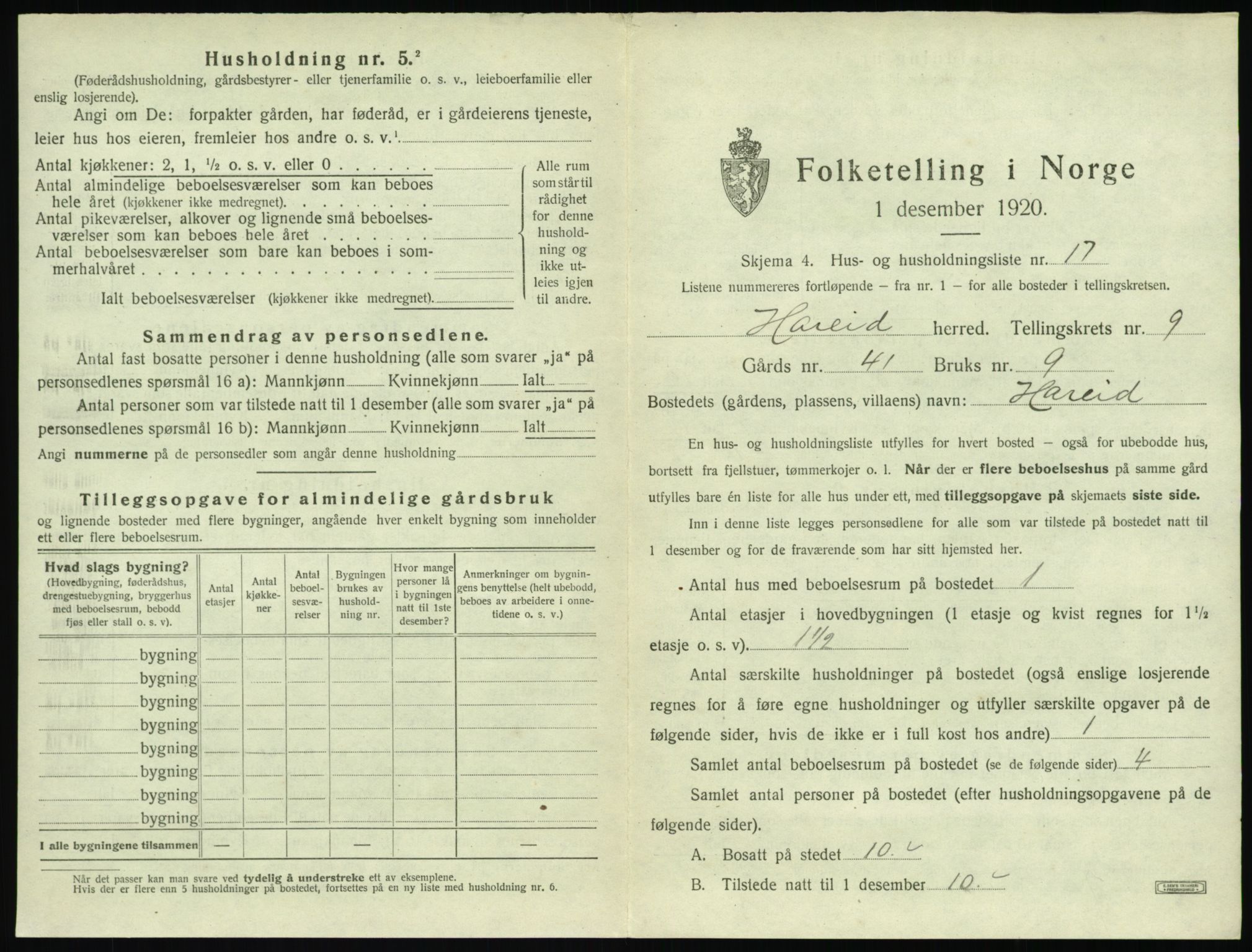 SAT, 1920 census for Hareid, 1920, p. 469