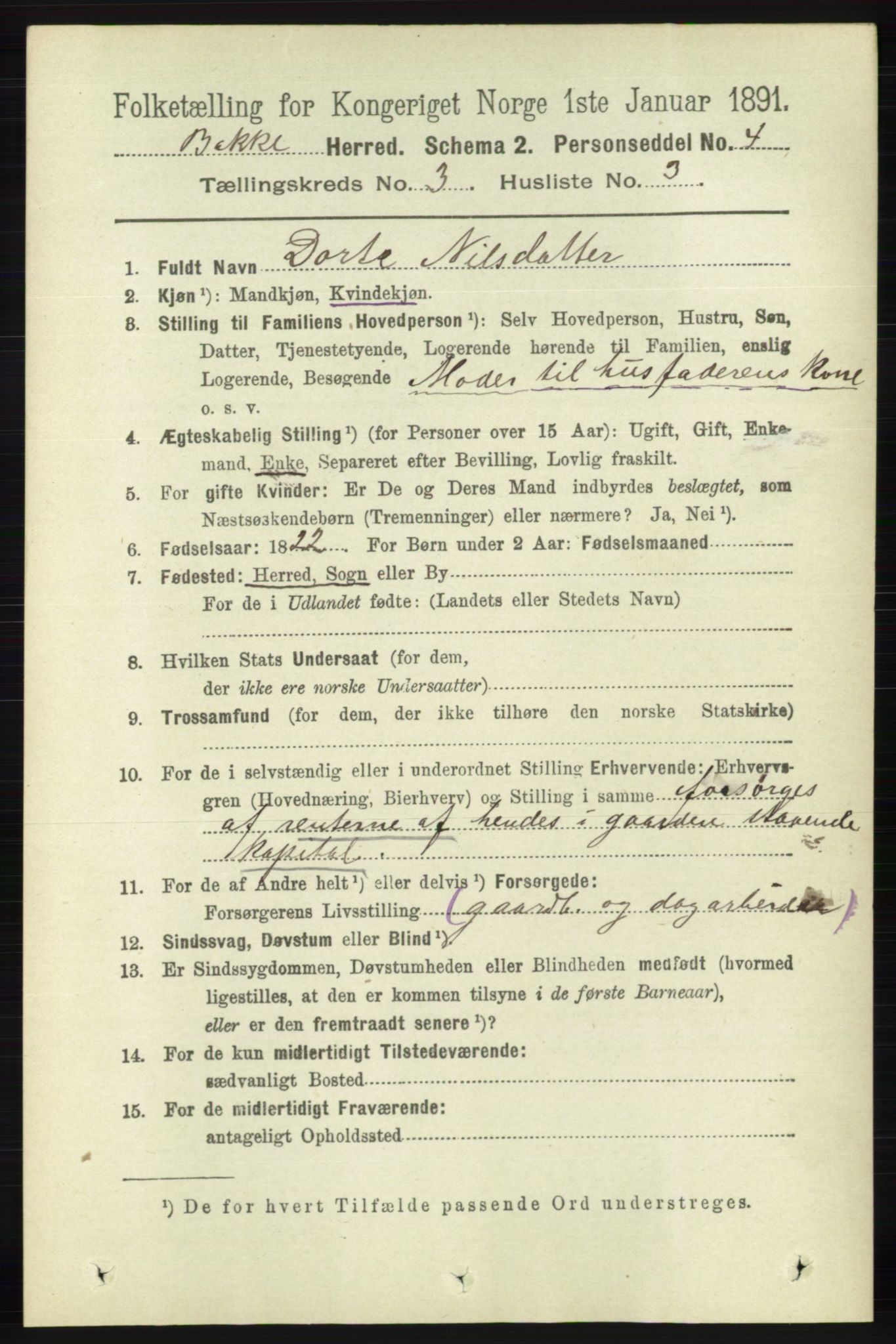 RA, 1891 census for 1045 Bakke, 1891, p. 421