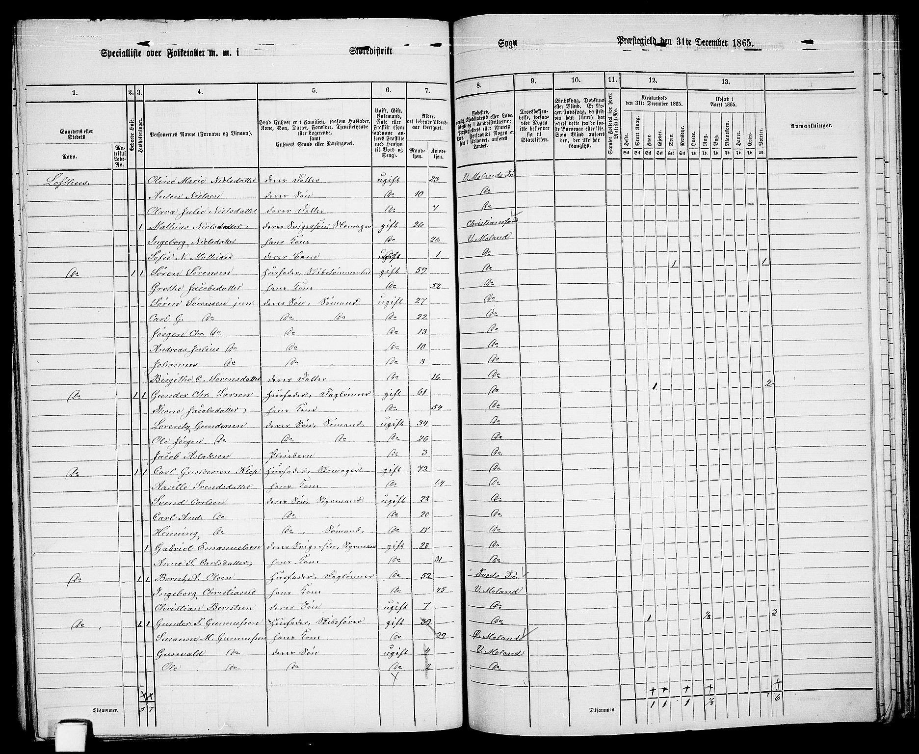 RA, 1865 census for Vestre Moland/Vestre Moland, 1865, p. 63