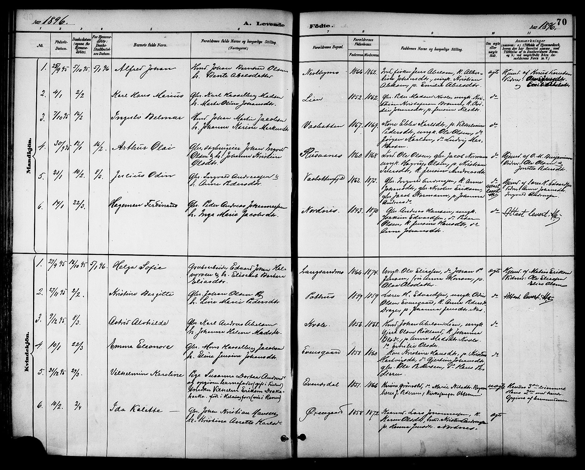 Ministerialprotokoller, klokkerbøker og fødselsregistre - Nordland, SAT/A-1459/847/L0669: Parish register (official) no. 847A09, 1887-1901, p. 70