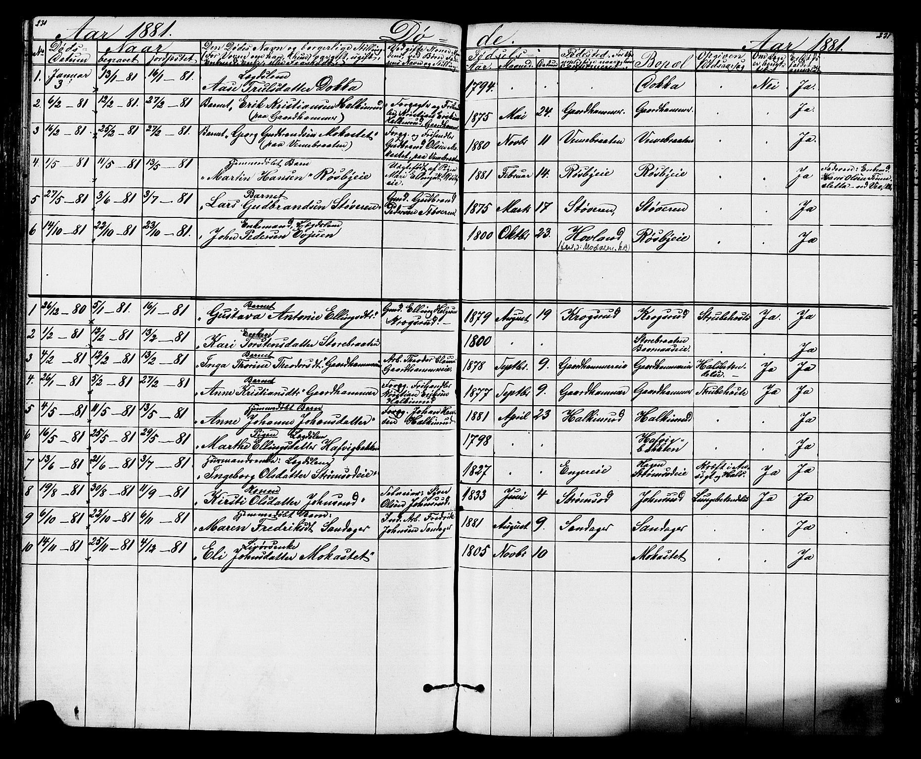 Lunder kirkebøker, AV/SAKO-A-629/G/Ga/L0003a: Parish register (copy) no. I 3, 1869-1888, p. 230-231