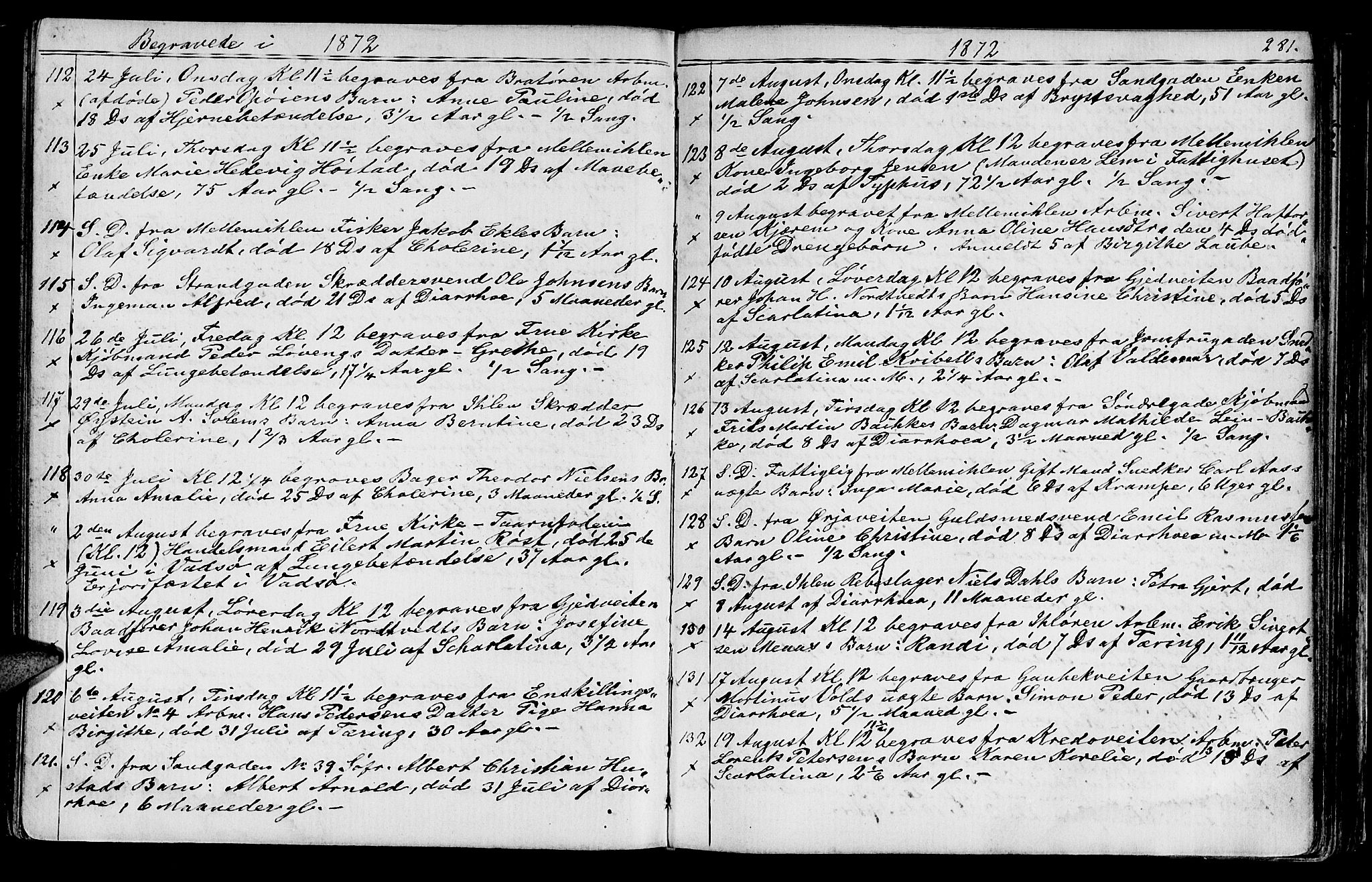 Ministerialprotokoller, klokkerbøker og fødselsregistre - Sør-Trøndelag, SAT/A-1456/602/L0142: Parish register (copy) no. 602C10, 1872-1894, p. 281