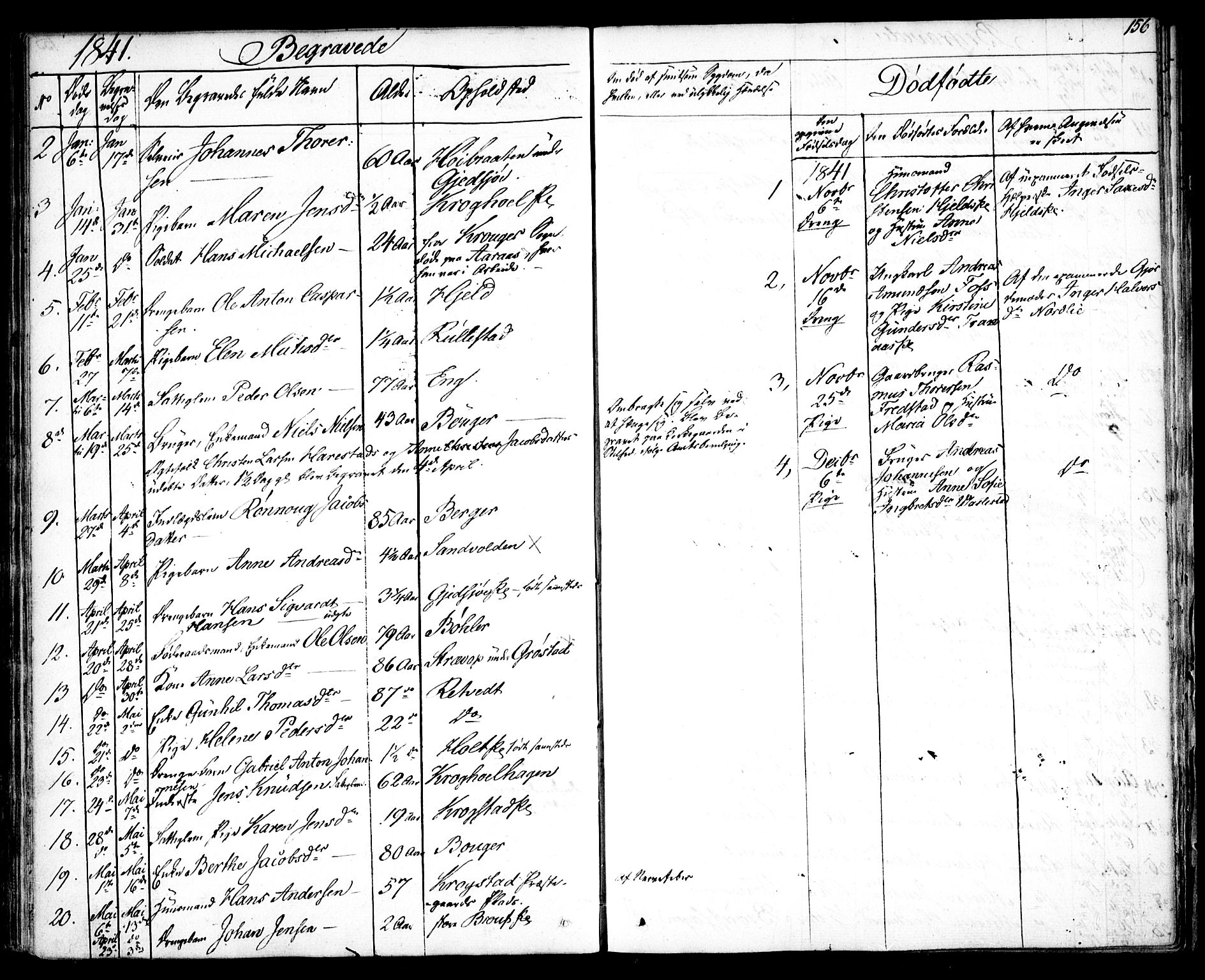 Kråkstad prestekontor Kirkebøker, SAO/A-10125a/F/Fa/L0005: Parish register (official) no. I 5, 1837-1847, p. 156