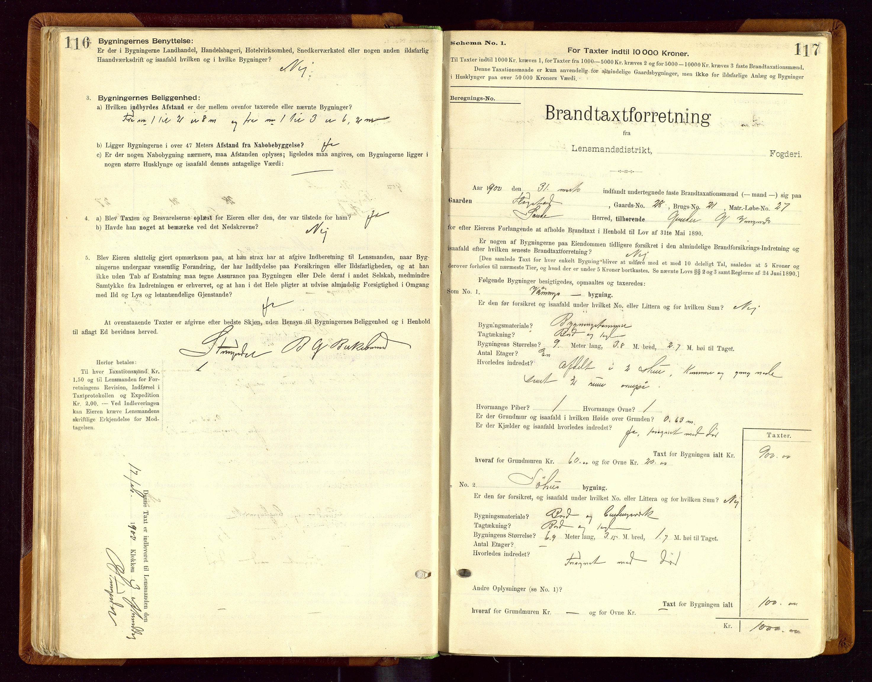 Sauda lensmannskontor, SAST/A-100177/Gob/L0001: Branntakstprotokoll - skjematakst, 1894-1914, p. 116-117