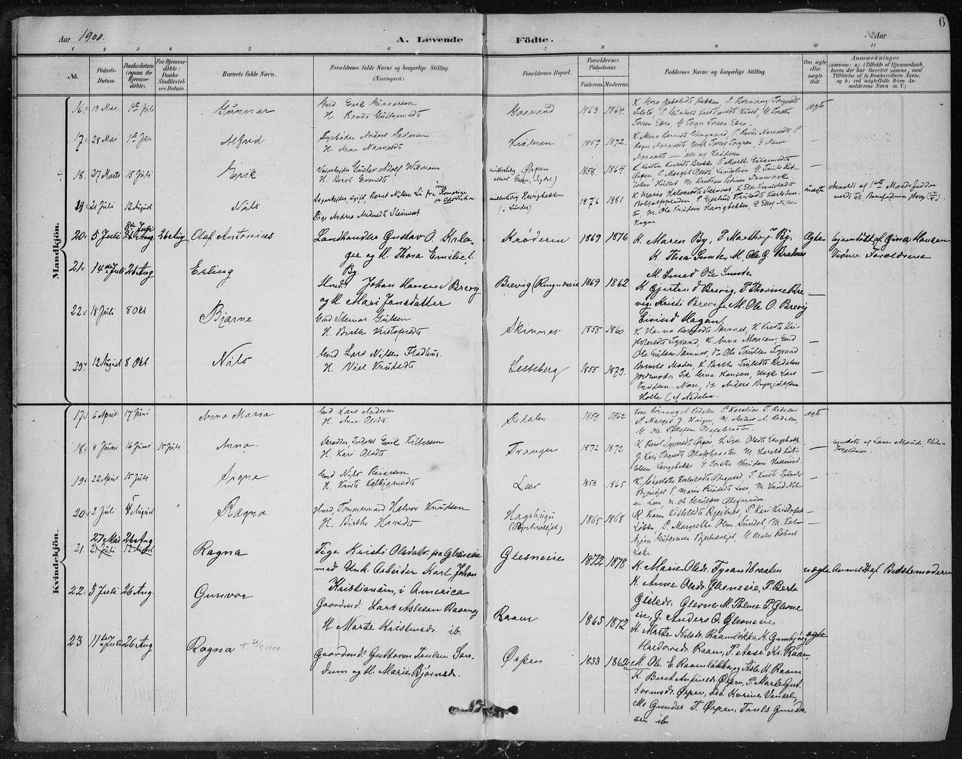 Krødsherad kirkebøker, AV/SAKO-A-19/F/Fa/L0007: Parish register (official) no. 7, 1900-1915, p. 6