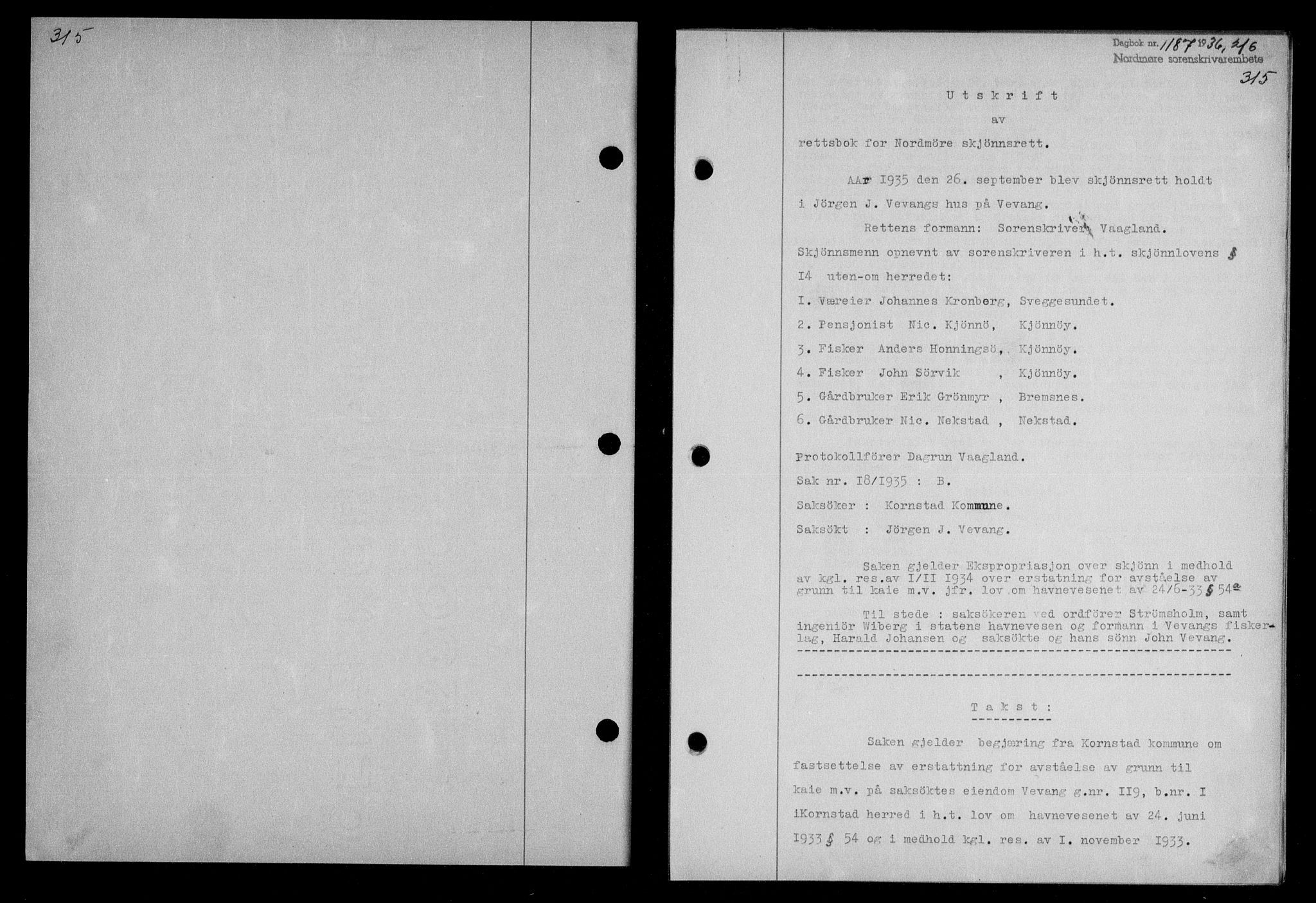 Nordmøre sorenskriveri, AV/SAT-A-4132/1/2/2Ca/L0088: Mortgage book no. 78, 1936-1936, Diary no: : 1187/1936