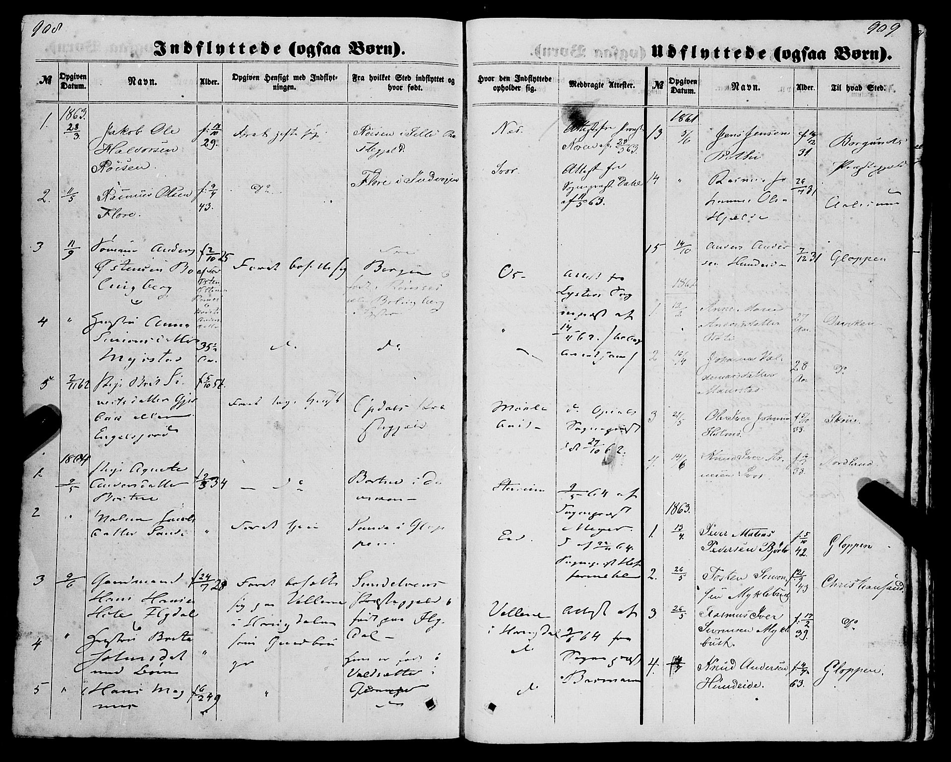 Eid sokneprestembete, SAB/A-82301/H/Haa/Haaa/L0009: Parish register (official) no. A 9, 1861-1868, p. 908-909