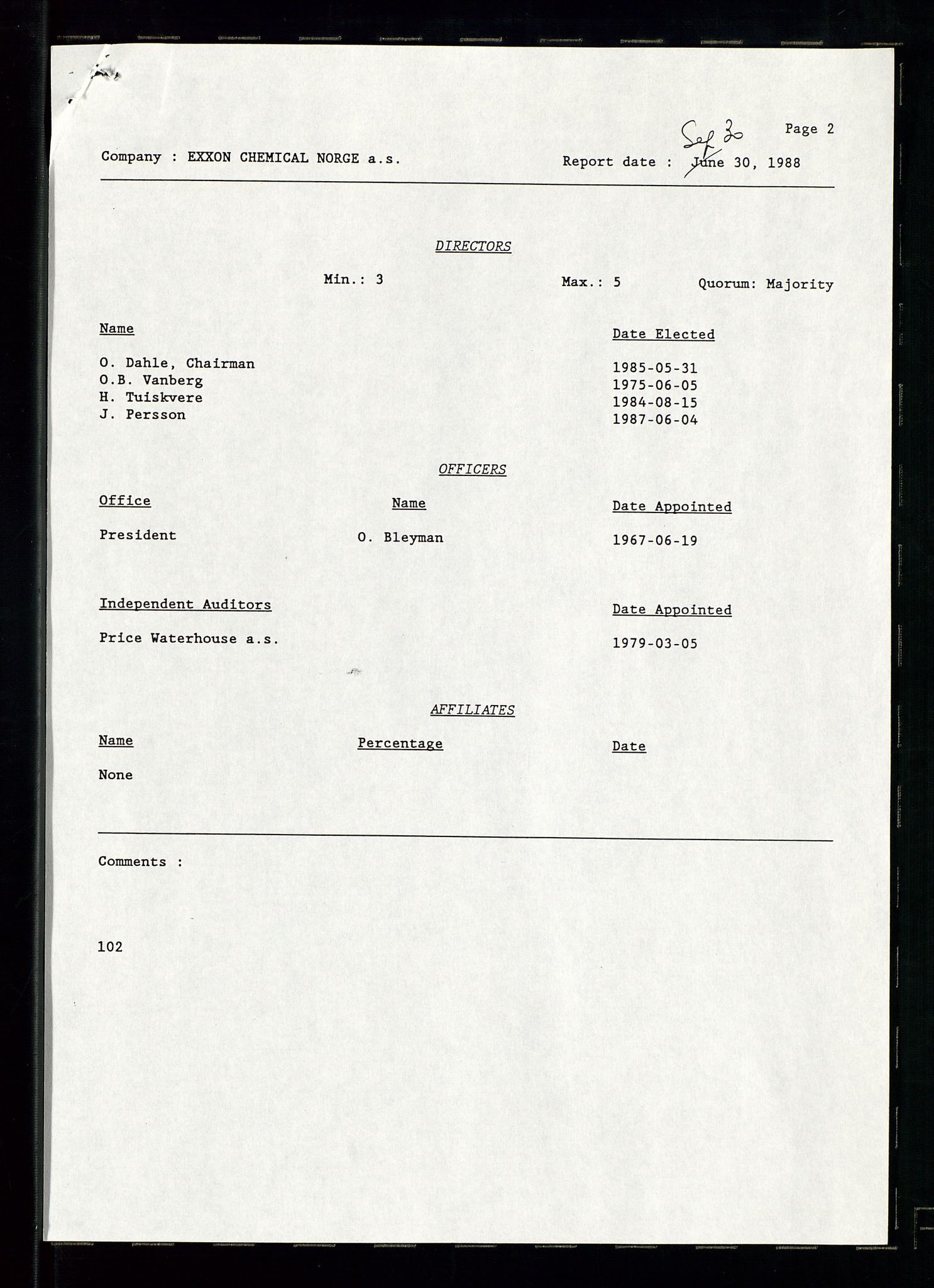 PA 1538 - Exxon Chemical Norge A/S, AV/SAST-A-101958/A/Aa/L0002/0001: Styredokumenter / Halvårsrapporter 1983-1984, Generalforsamling, Styremøter og halvårsrapporter 1985-1988, 1983-1988