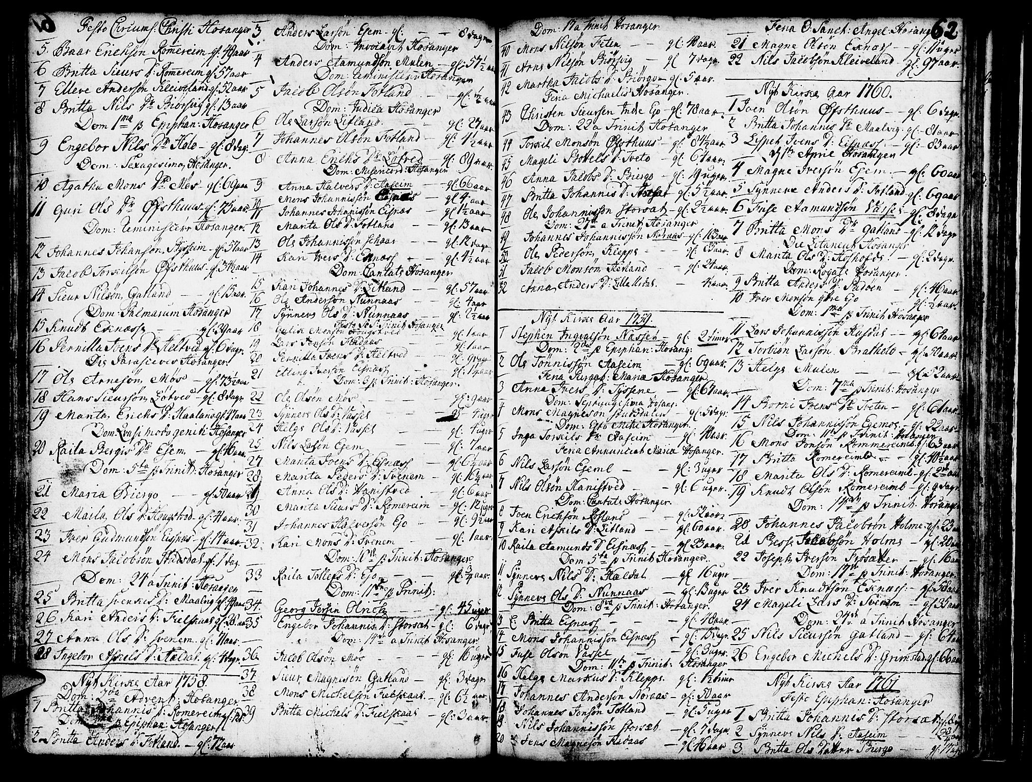 Hosanger sokneprestembete, AV/SAB-A-75801/H/Haa: Parish register (official) no. A 1 /1, 1750-1766, p. 62