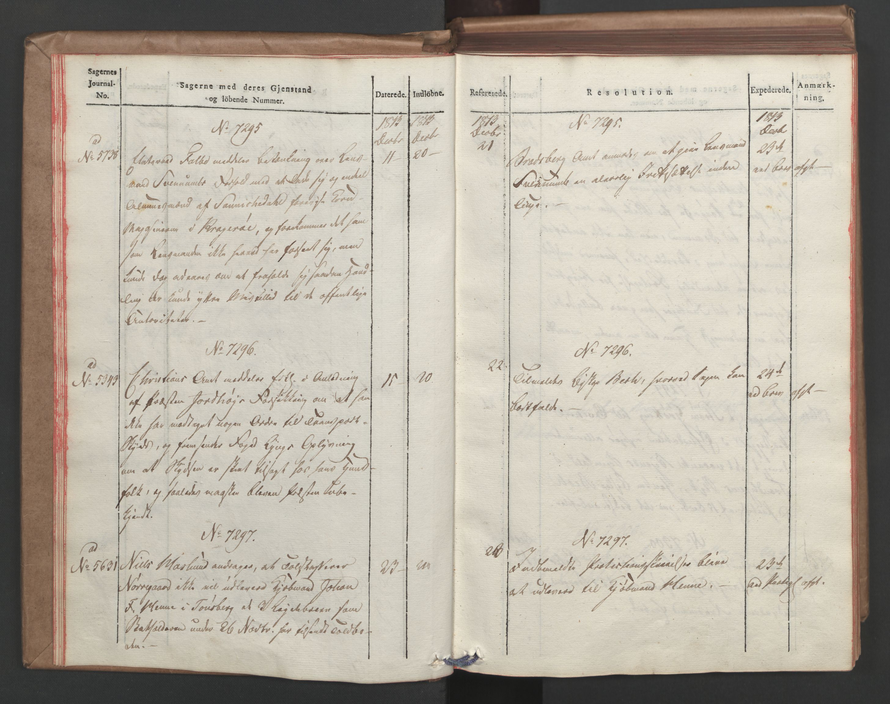 Stattholderembetet 1810-1814, 1. kontor (Kontor A), AV/RA-EA-2872/Ab/L0008: Referatprotokoll,  j.nr. 5846-6405,  l.nr. 7275-7924, 1813-1814, p. 9