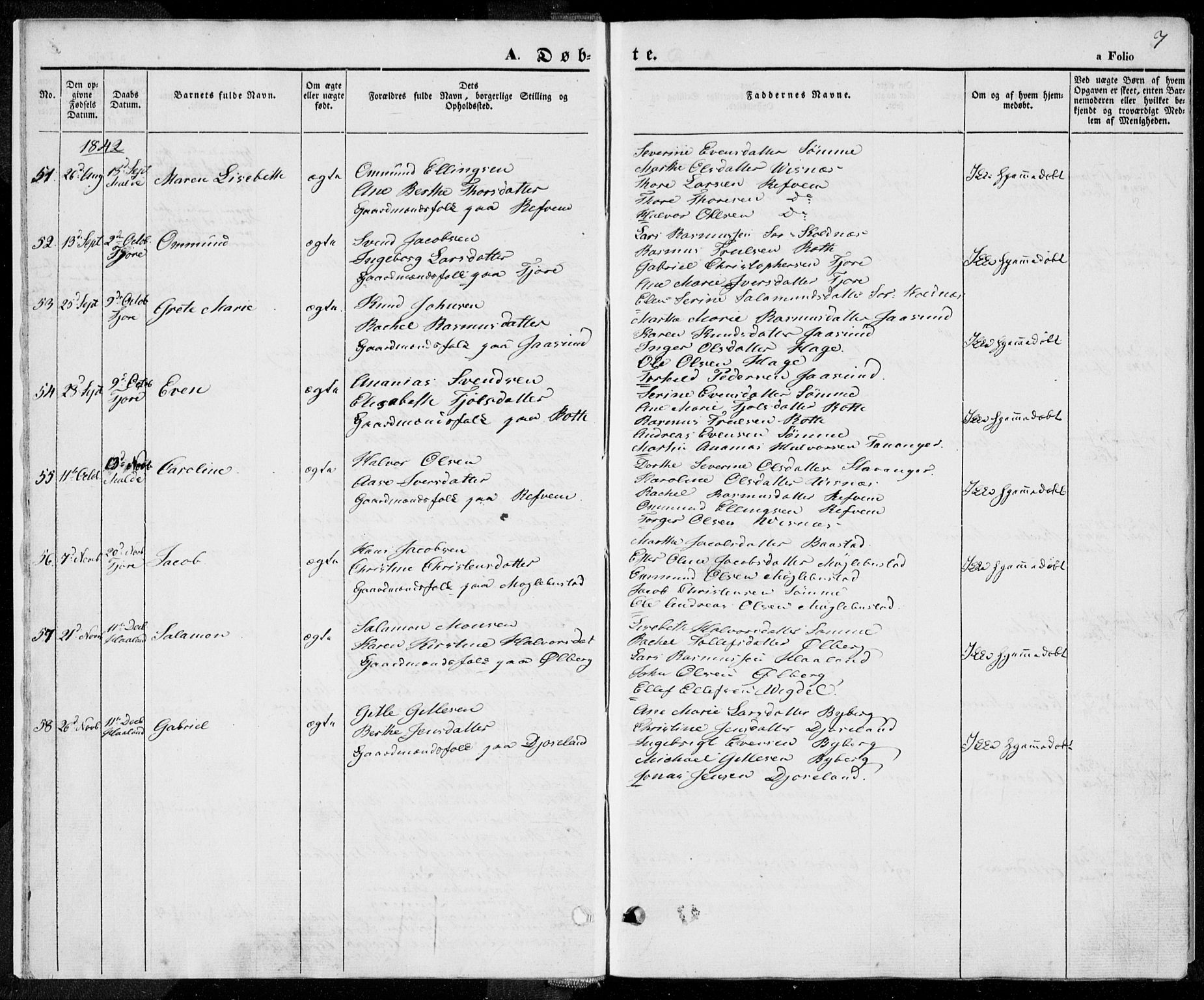 Håland sokneprestkontor, AV/SAST-A-101802/001/30BA/L0006: Parish register (official) no. A 6, 1842-1853, p. 7