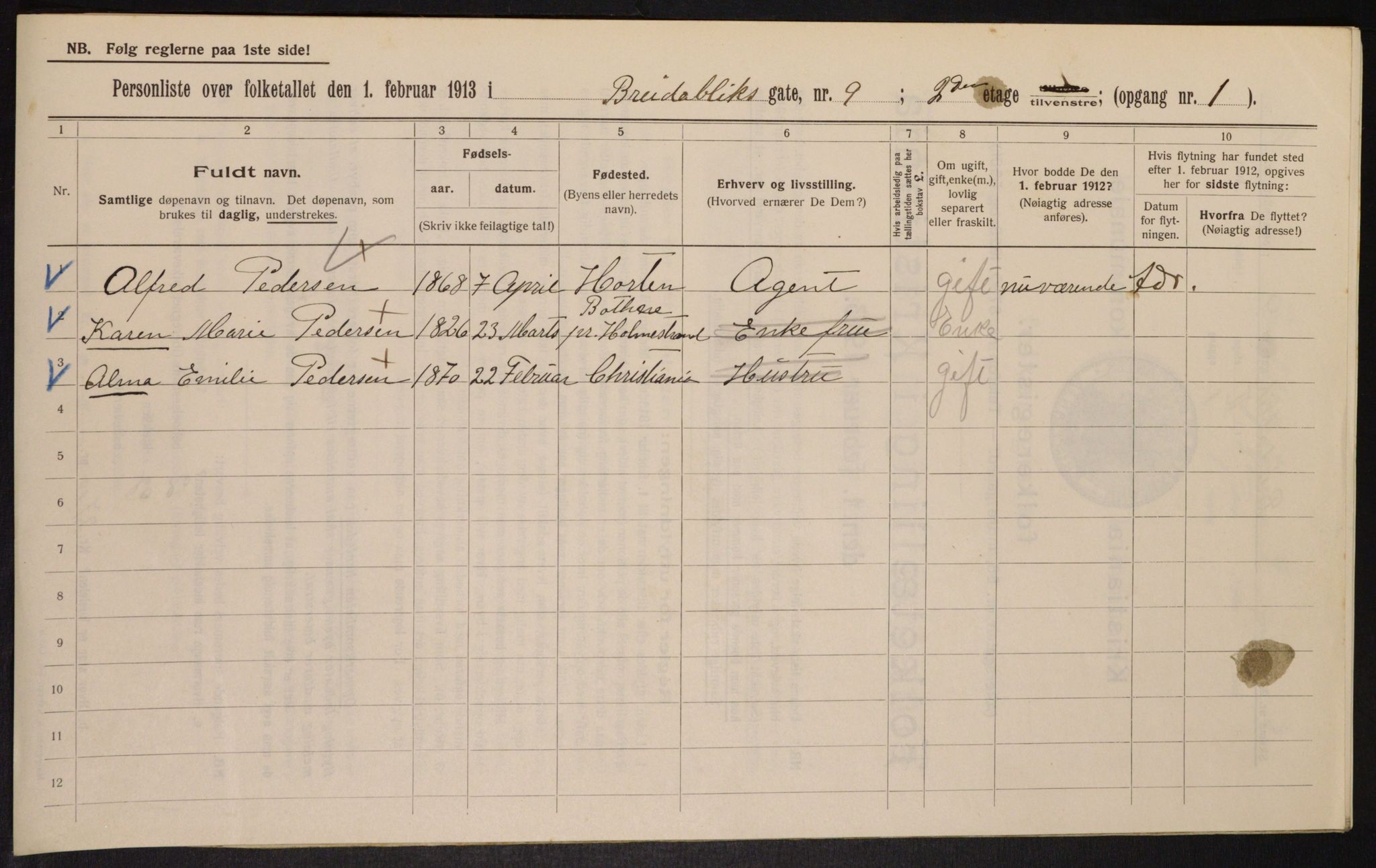 OBA, Municipal Census 1913 for Kristiania, 1913, p. 8008