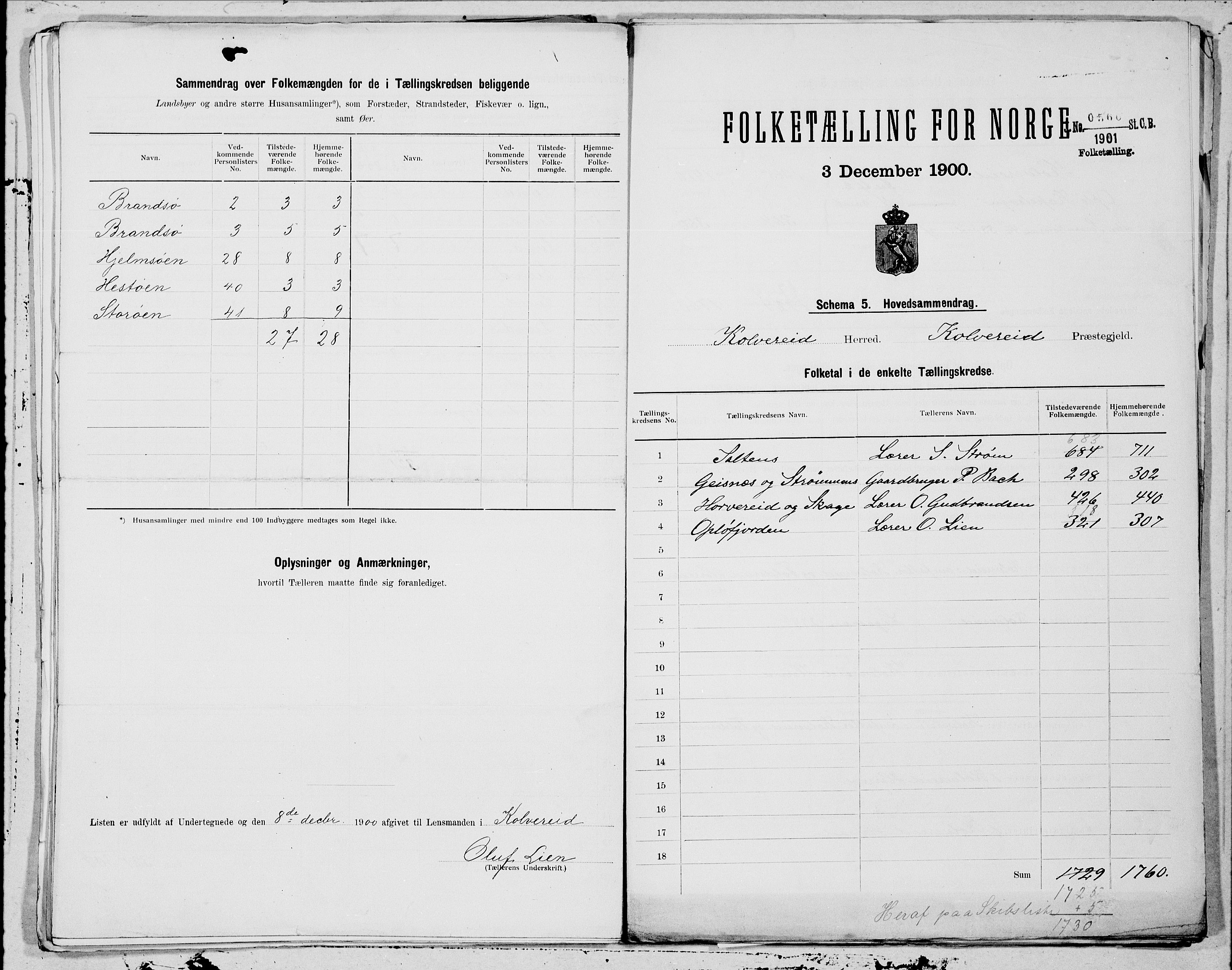 SAT, 1900 census for Kolvereid, 1900, p. 12