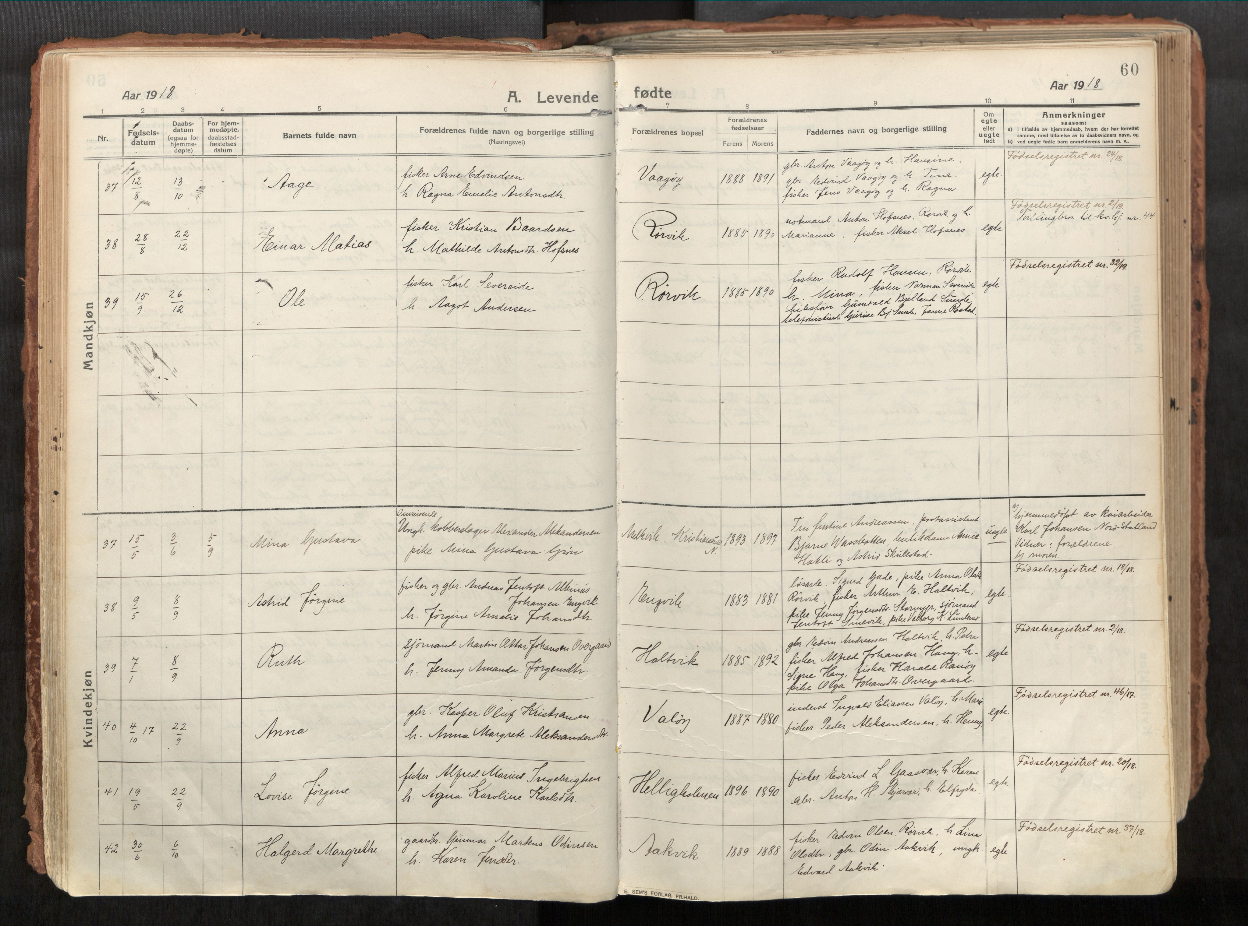 Vikna sokneprestkontor, AV/SAT-A-1173/1/I/I1/I1a/L0001: Parish register (official) no. 1, 1913-1934, p. 60