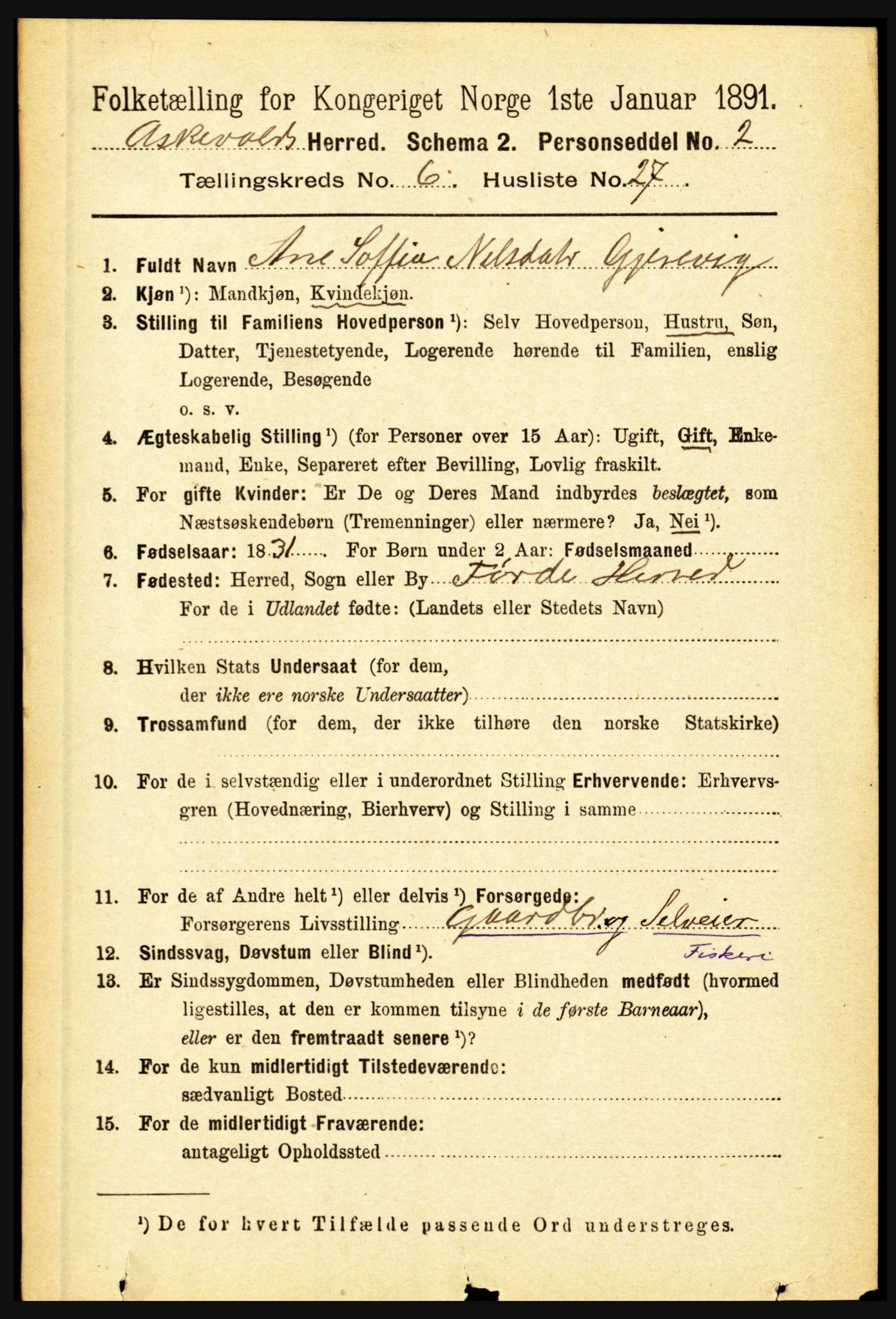 RA, 1891 census for 1428 Askvoll, 1891, p. 1844