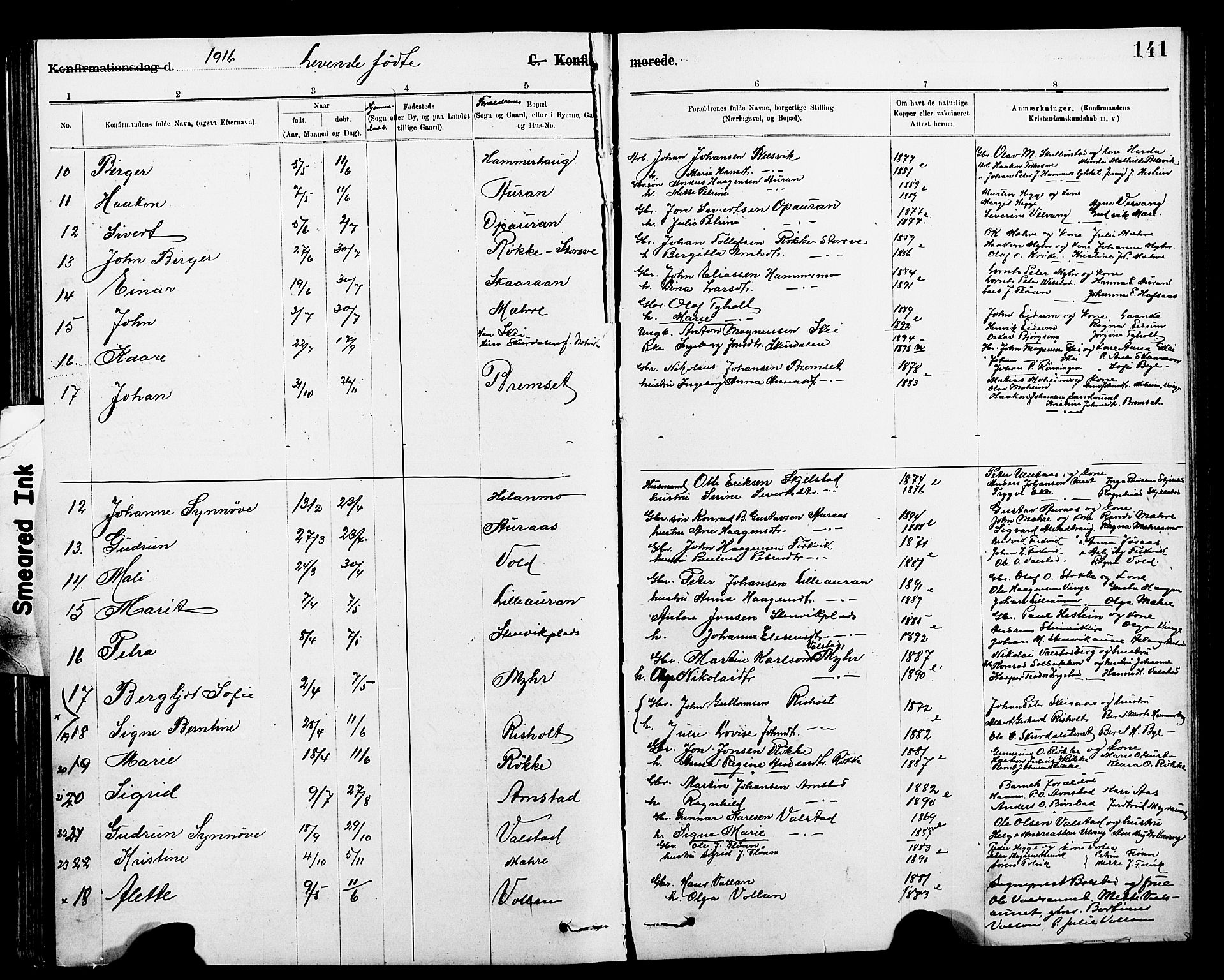 Ministerialprotokoller, klokkerbøker og fødselsregistre - Nord-Trøndelag, SAT/A-1458/712/L0103: Parish register (copy) no. 712C01, 1878-1917, p. 141