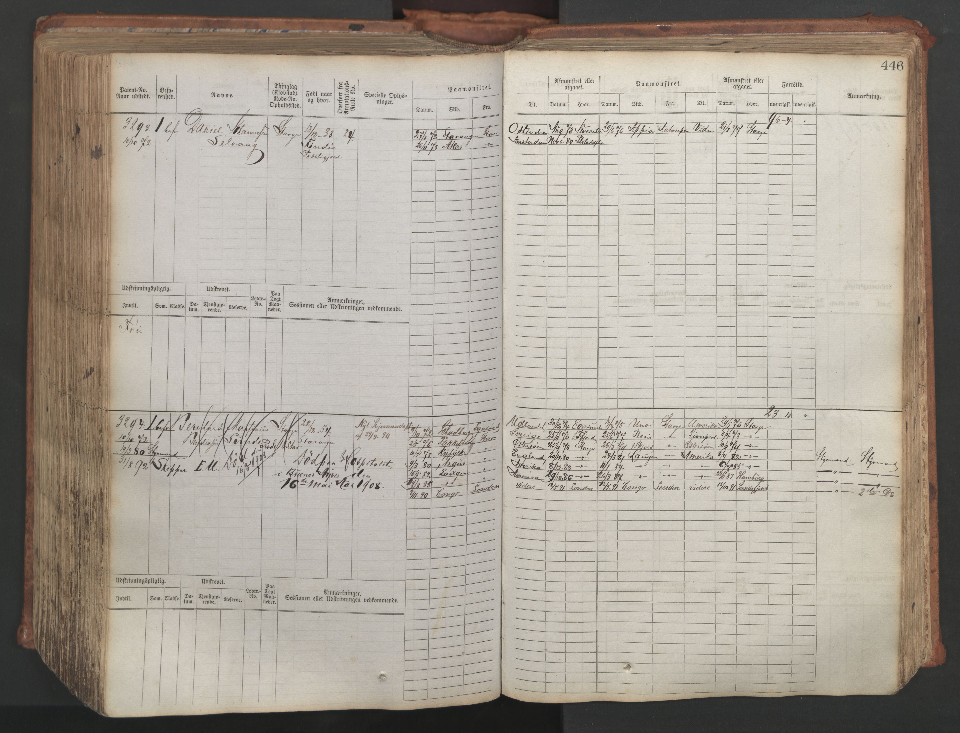 Stavanger sjømannskontor, AV/SAST-A-102006/F/Fb/Fbb/L0007: Sjøfartshovedrulle, patentnr. 2403-3604, 1869-1880, p. 497