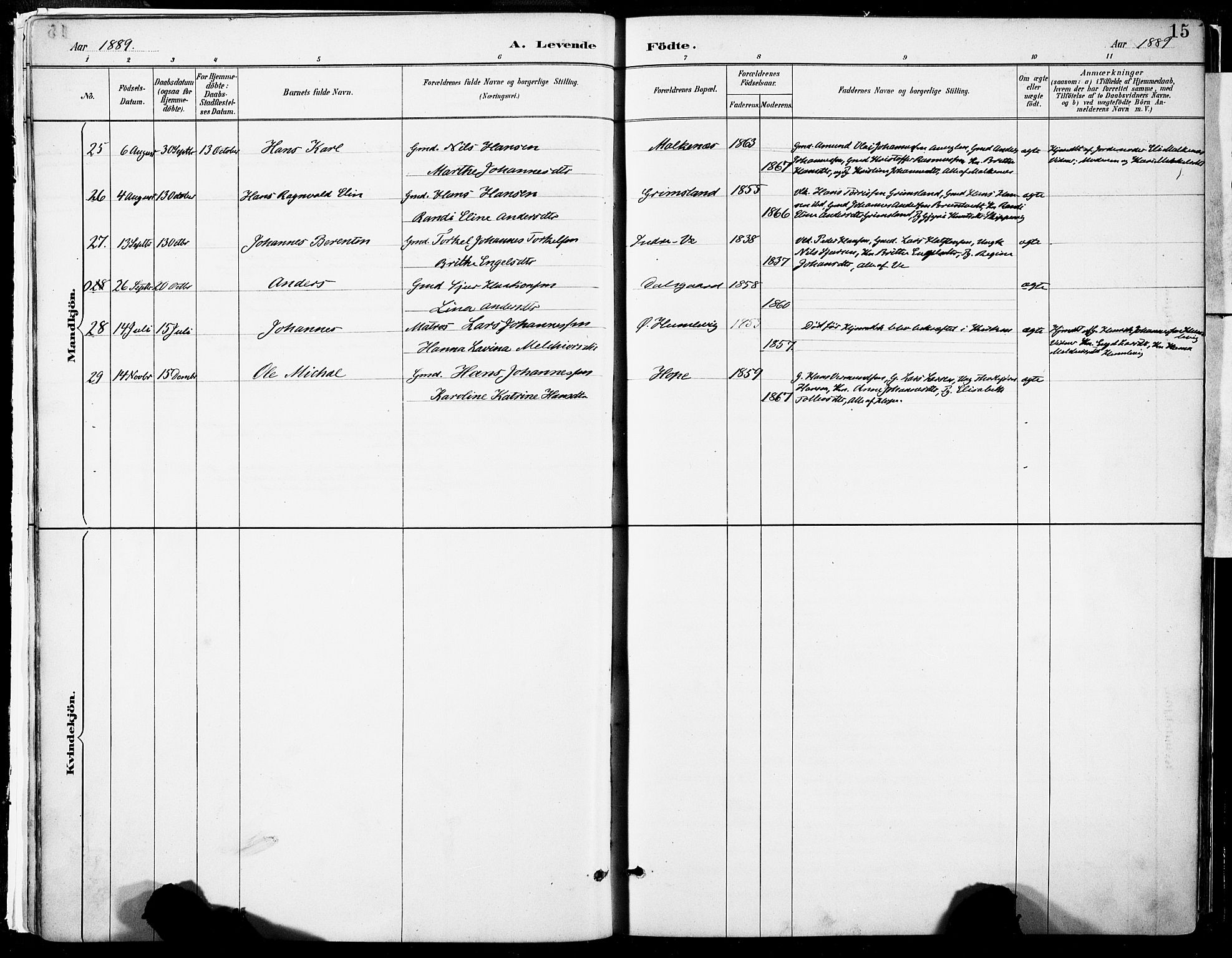 Tysnes sokneprestembete, AV/SAB-A-78601/H/Haa: Parish register (official) no. B 1, 1887-1906, p. 15