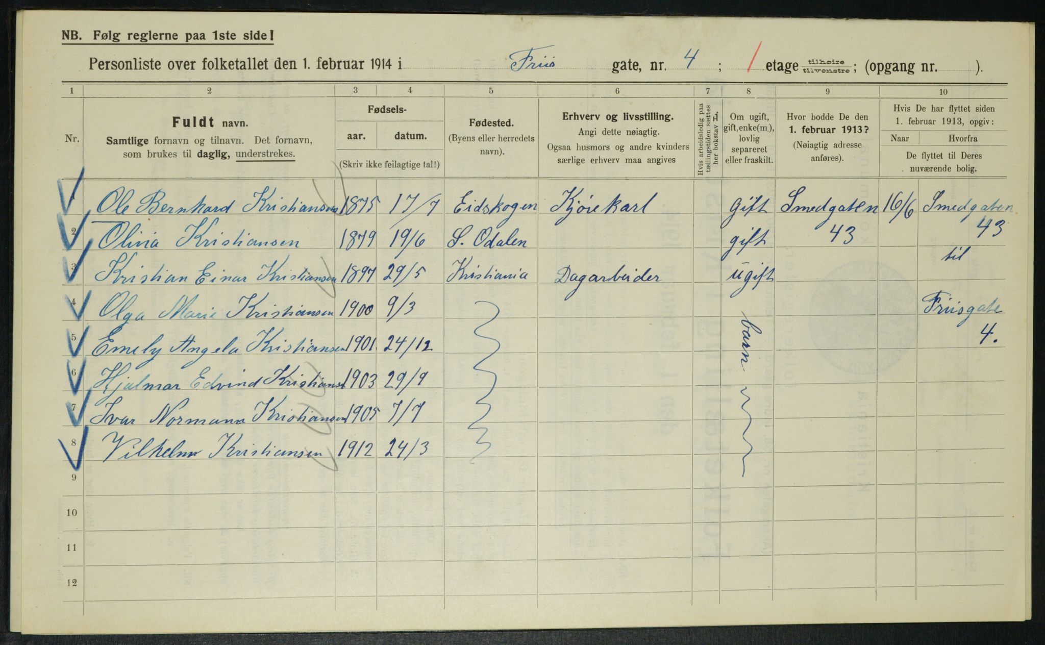 OBA, Municipal Census 1914 for Kristiania, 1914, p. 27108