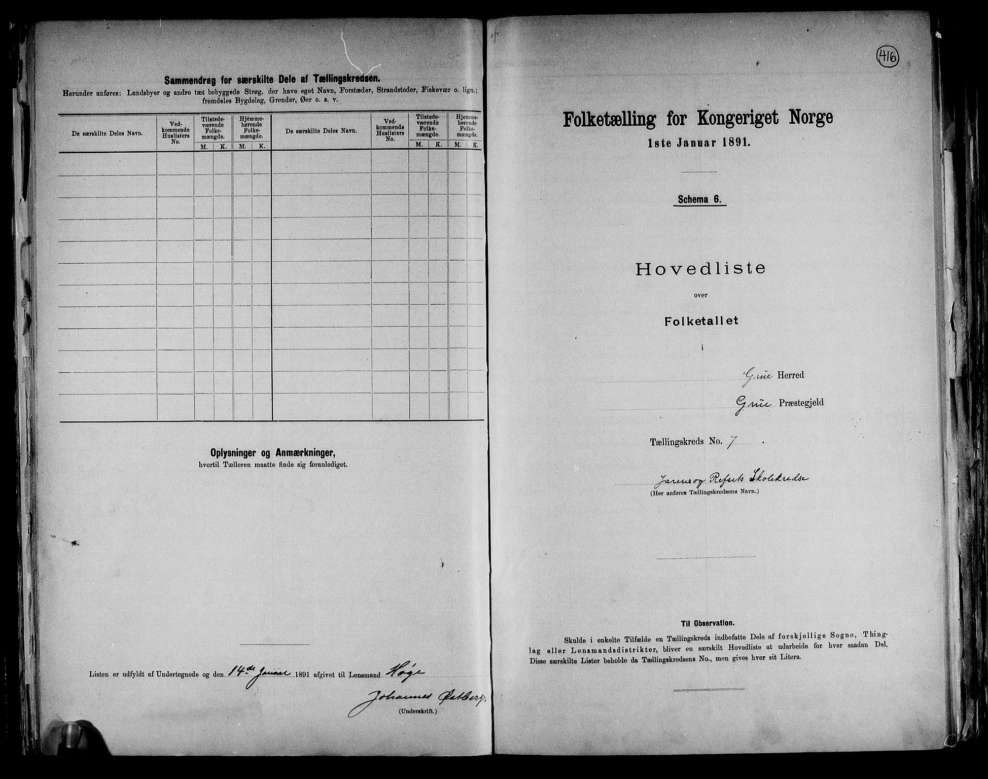 RA, 1891 census for 0423 Grue, 1891, p. 20