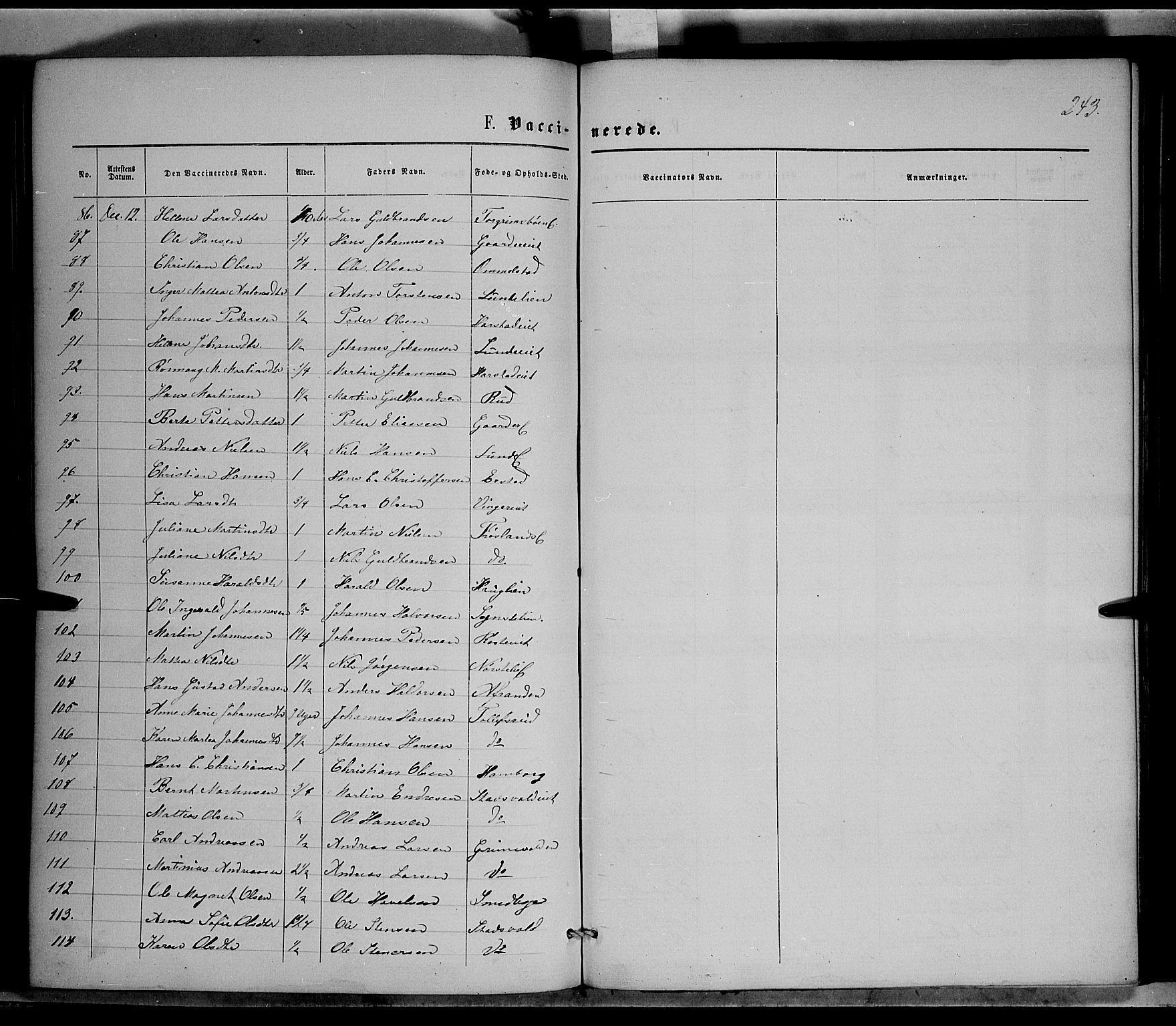 Nordre Land prestekontor, AV/SAH-PREST-124/H/Ha/Haa/L0001: Parish register (official) no. 1, 1860-1871, p. 243