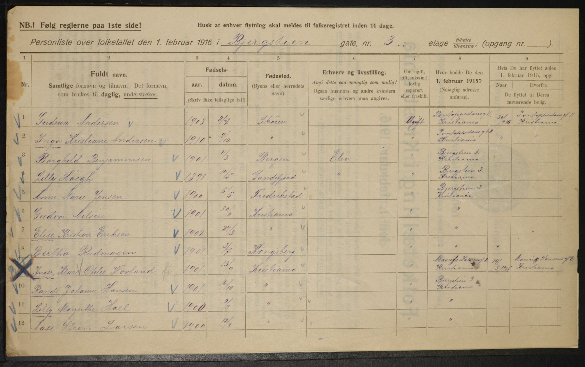 OBA, Municipal Census 1916 for Kristiania, 1916, p. 4403