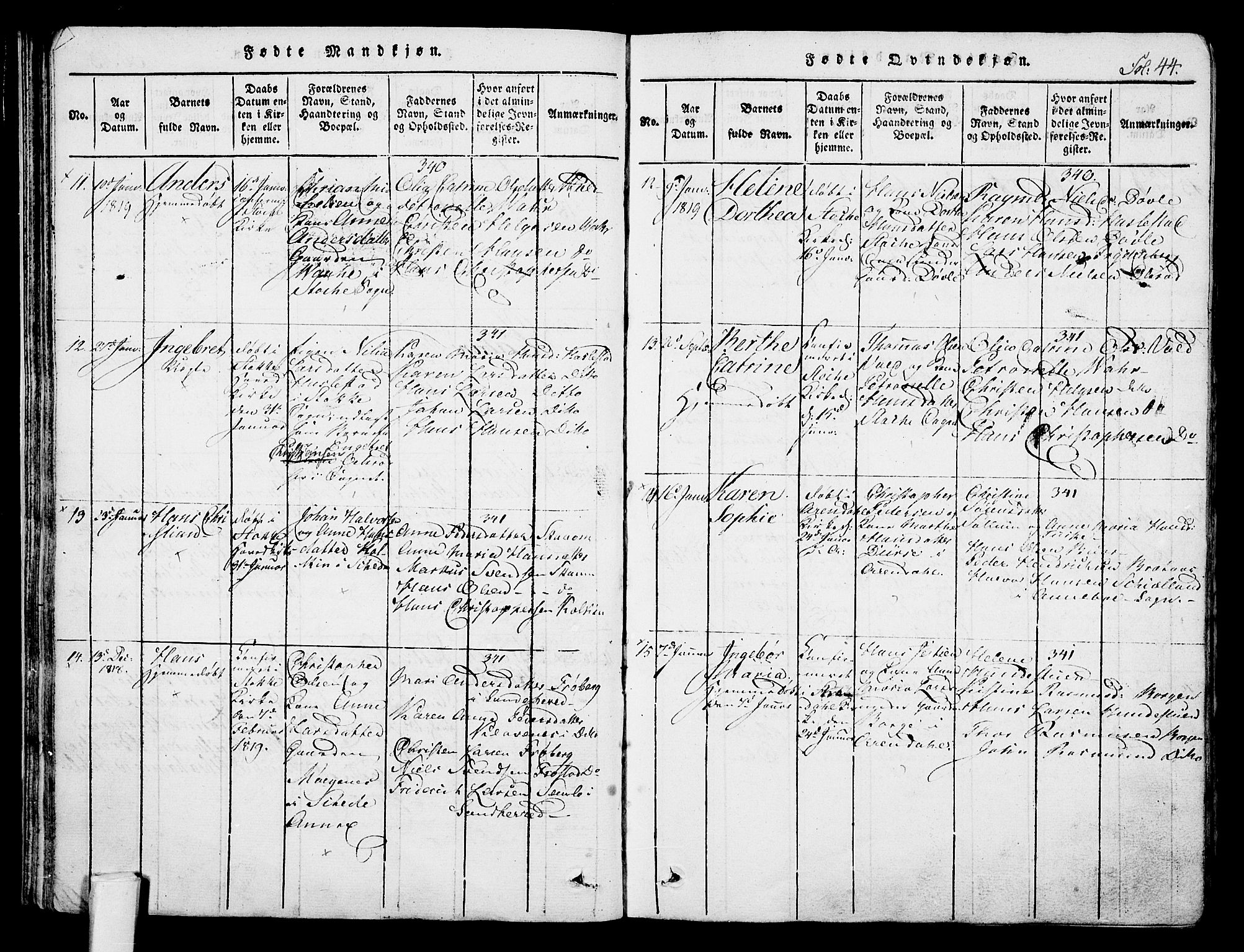 Stokke kirkebøker, AV/SAKO-A-320/F/Fa/L0005: Parish register (official) no. I 5, 1815-1826, p. 44