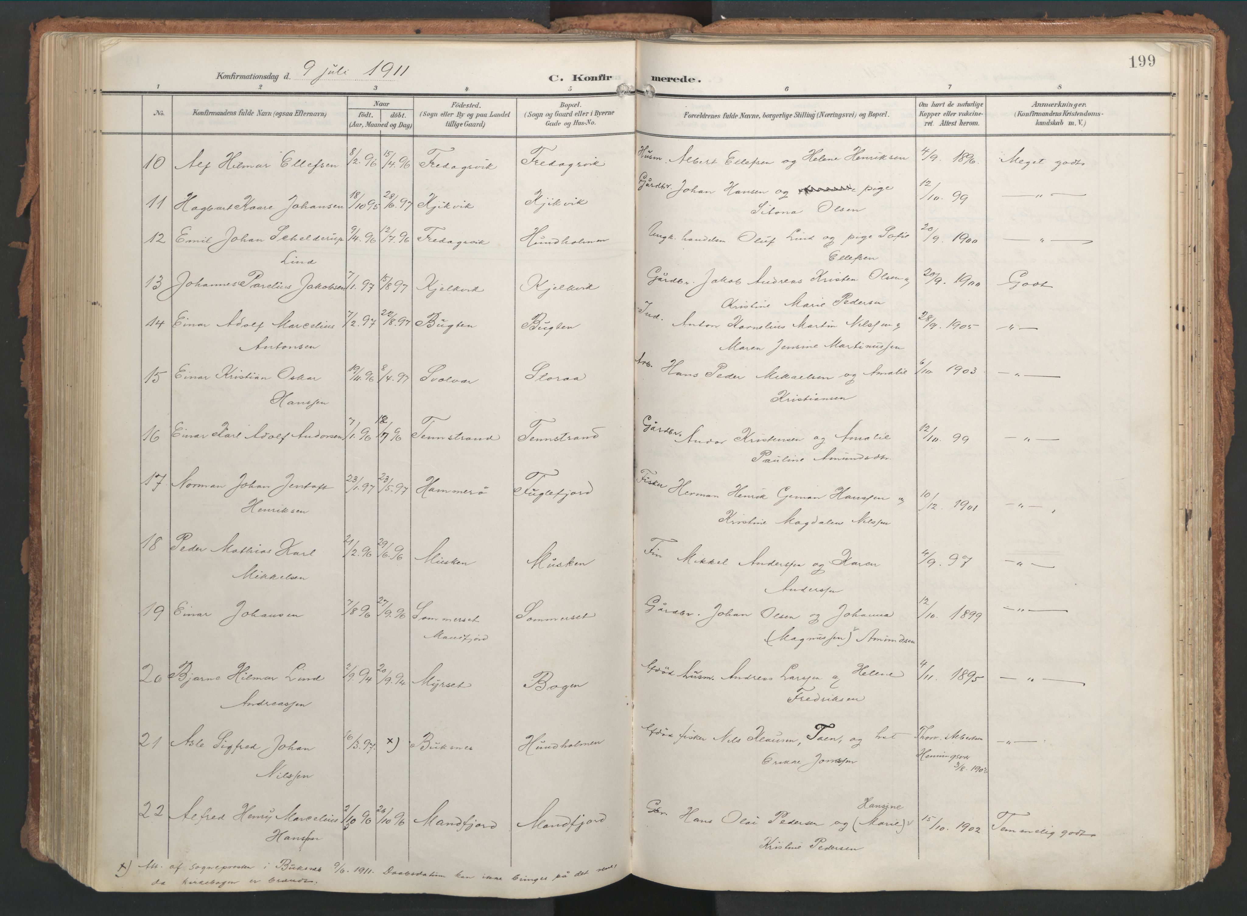 Ministerialprotokoller, klokkerbøker og fødselsregistre - Nordland, AV/SAT-A-1459/861/L0871: Parish register (official) no. 861A06, 1903-1916, p. 199