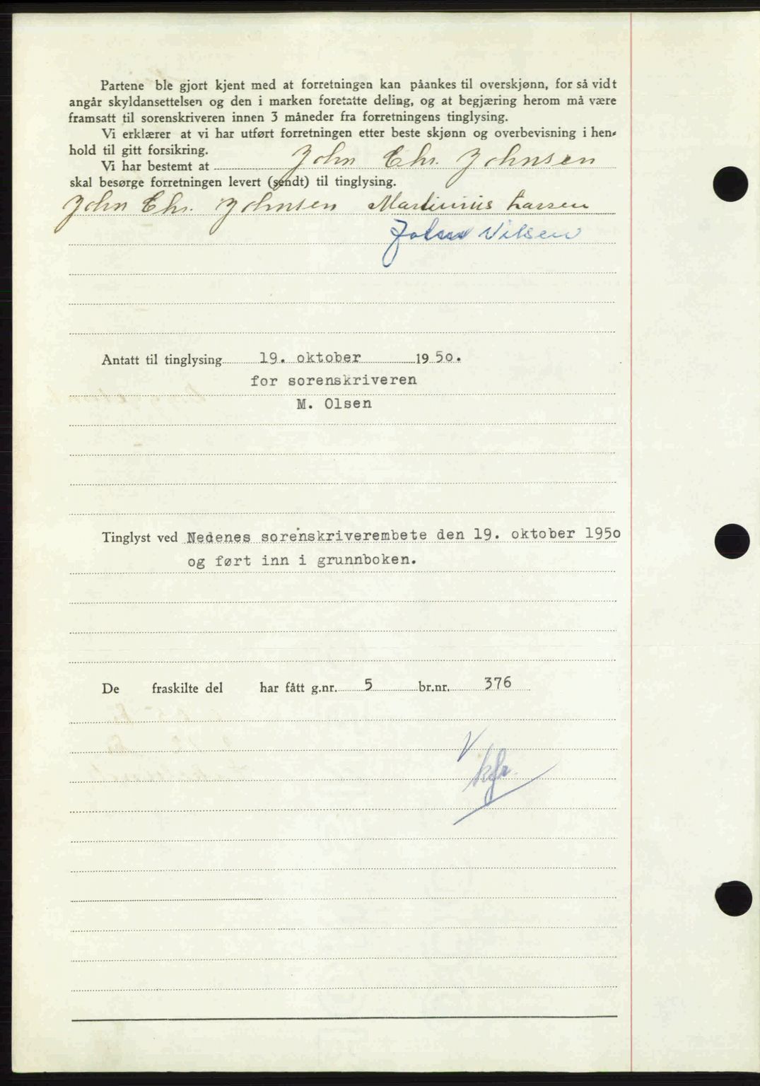 Nedenes sorenskriveri, AV/SAK-1221-0006/G/Gb/Gba/L0063: Mortgage book no. A15, 1950-1950, Diary no: : 1575/1950