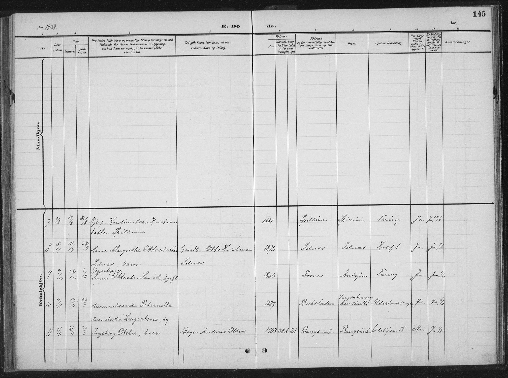 Ministerialprotokoller, klokkerbøker og fødselsregistre - Nord-Trøndelag, AV/SAT-A-1458/770/L0591: Parish register (copy) no. 770C02, 1902-1940, p. 145