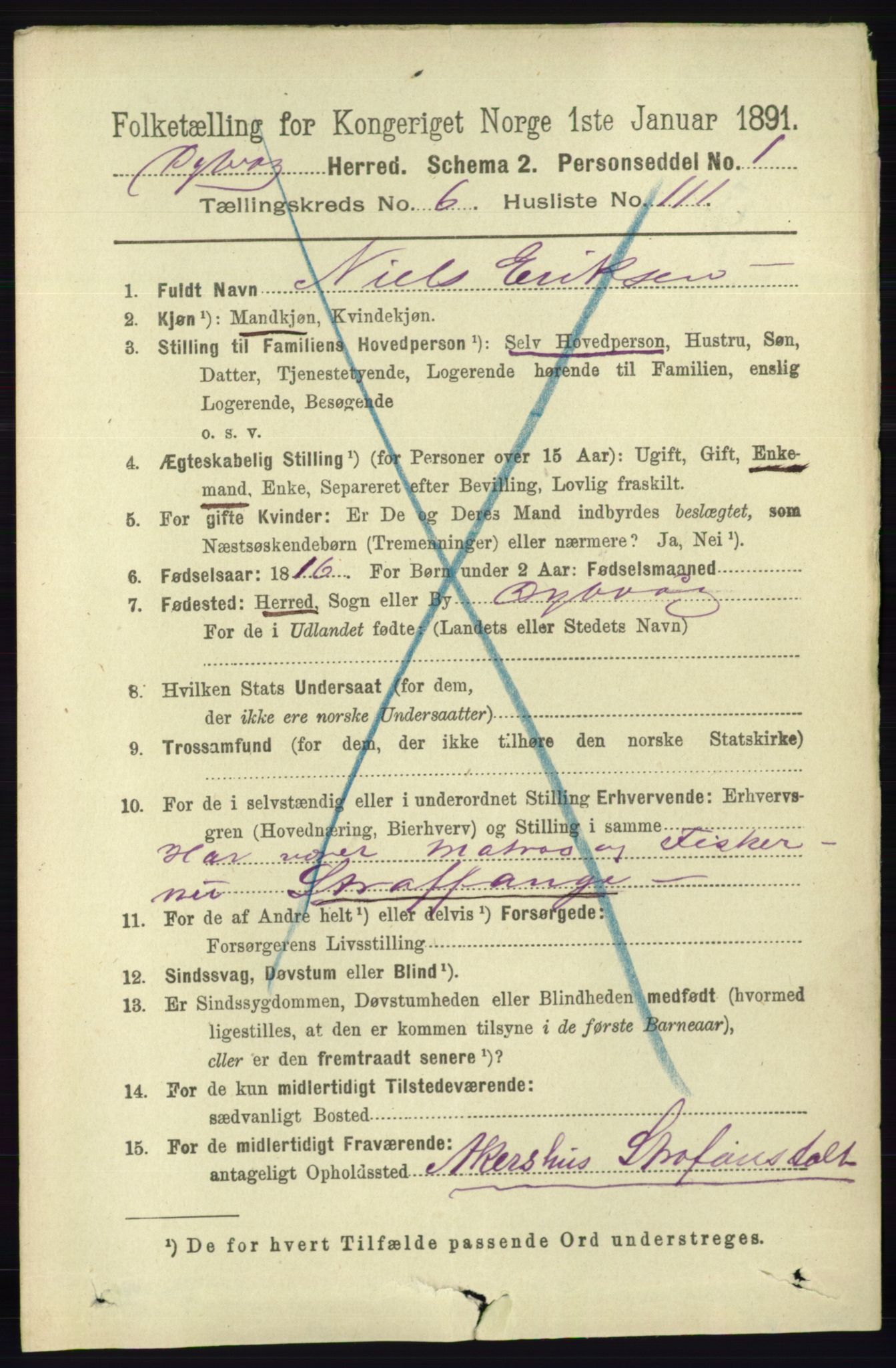 RA, 1891 census for 0915 Dypvåg, 1891, p. 2364