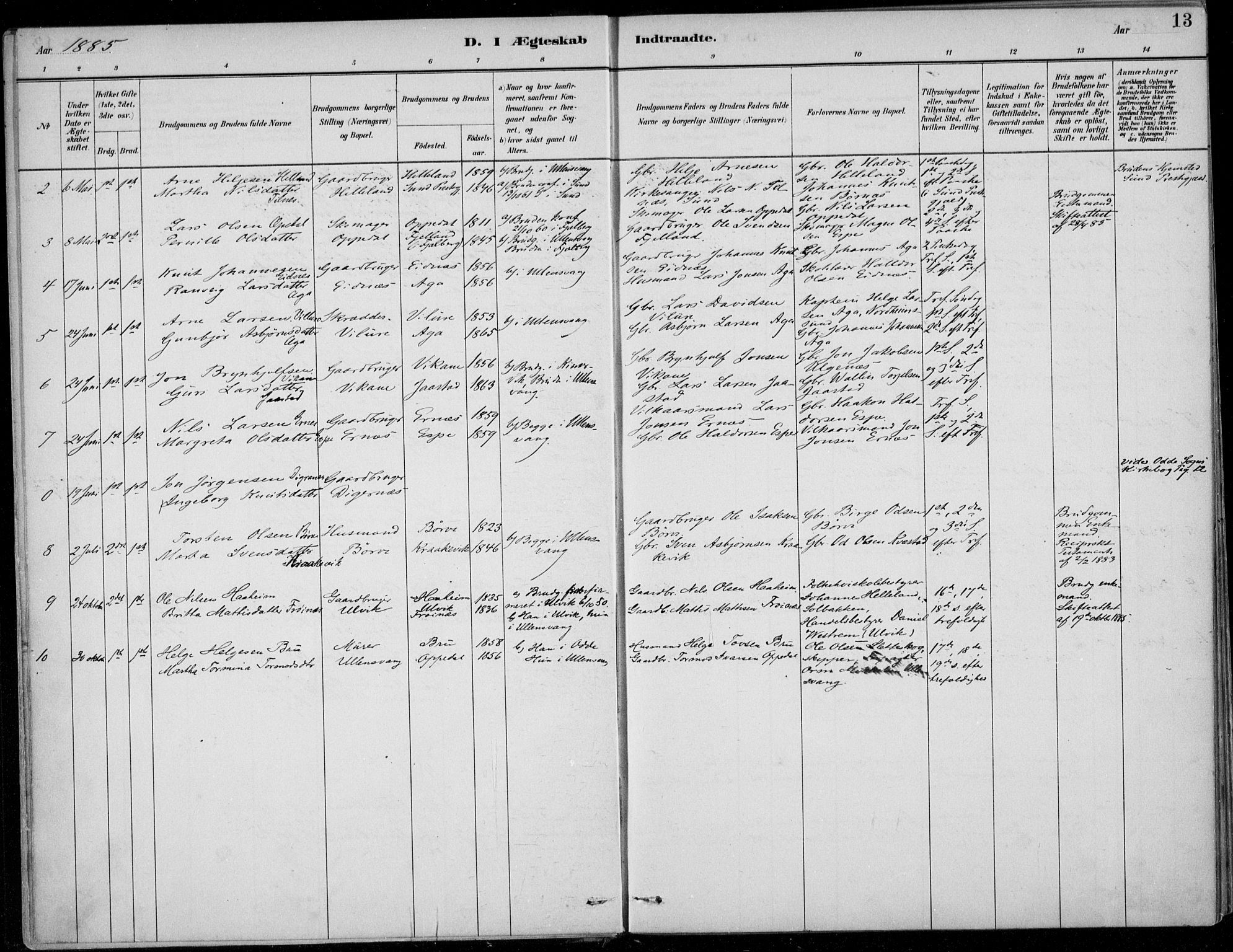 Ullensvang sokneprestembete, SAB/A-78701/H/Haa: Parish register (official) no. B  3, 1882-1911, p. 13