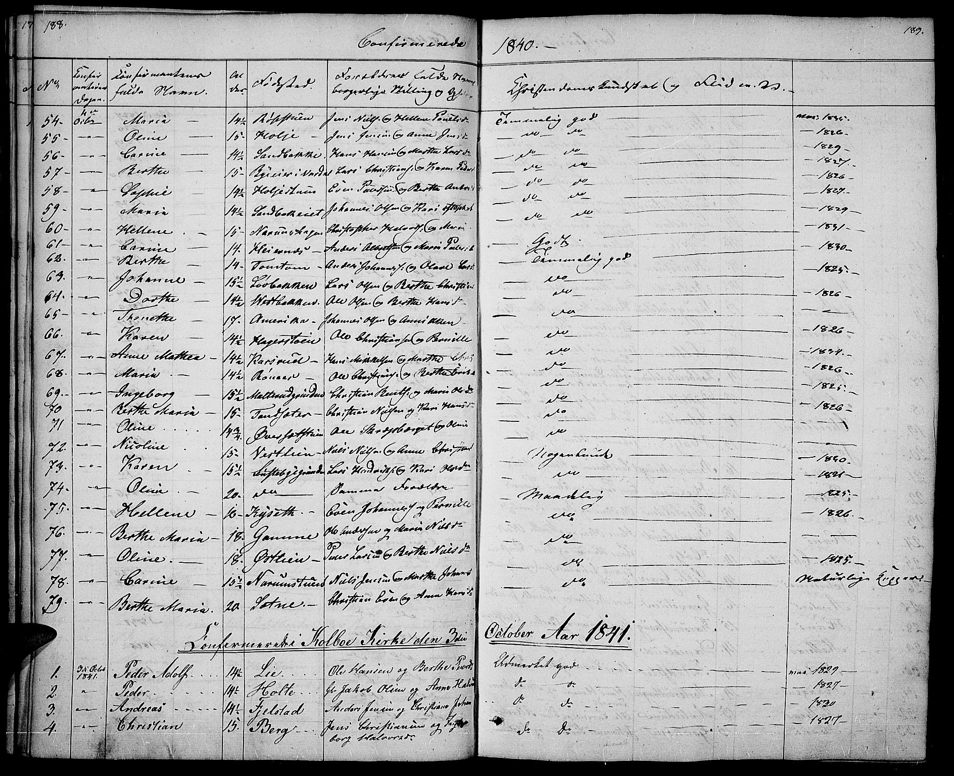 Vestre Toten prestekontor, SAH/PREST-108/H/Ha/Haa/L0003: Parish register (official) no. 3, 1836-1843, p. 188-189