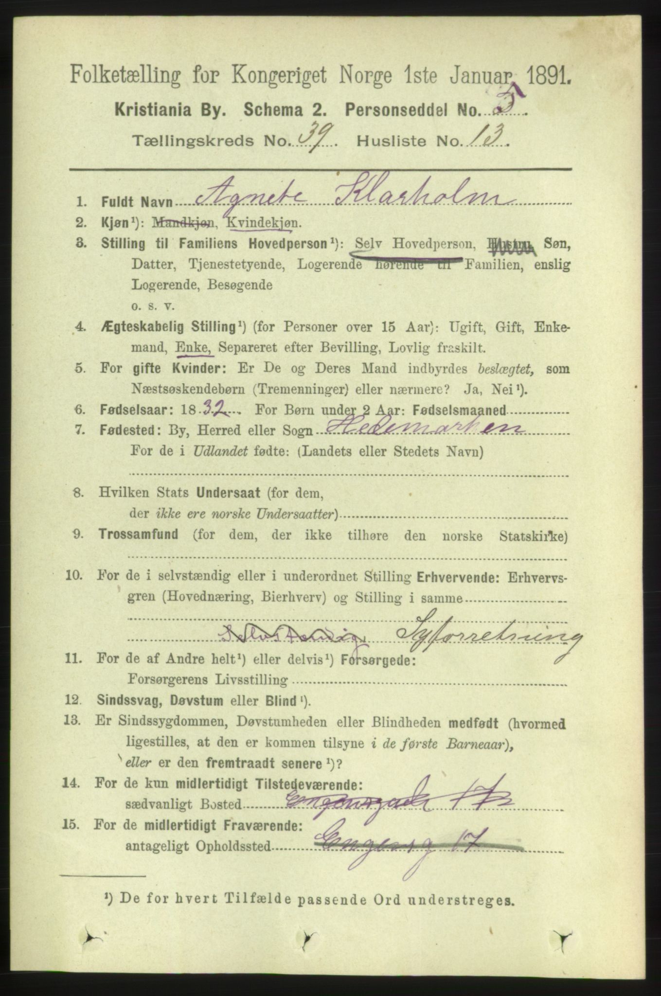 RA, 1891 census for 0301 Kristiania, 1891, p. 22253