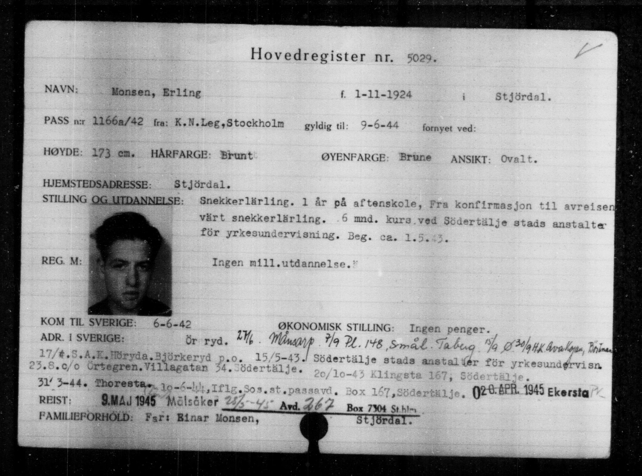 Utenriksstasjonene, Legasjonen i Stockholm, Flyktningkontoret, AV/RA-S-6753/V/Va/L0004: Kjesäterkartoteket, flyktninger med registreringsnr. 3496-6610, 1940-1945, p. 1816