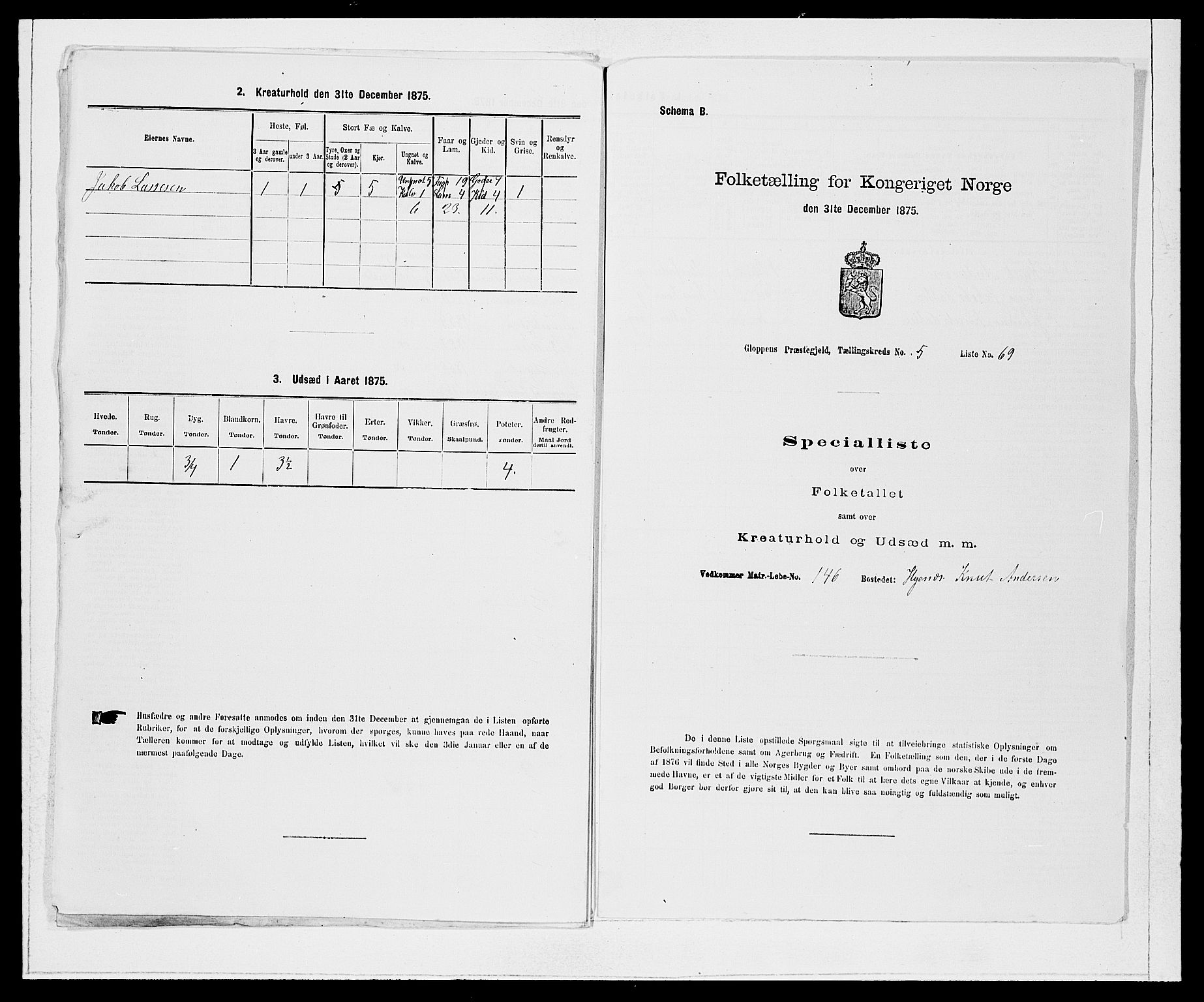 SAB, 1875 Census for 1445P Gloppen, 1875, p. 719