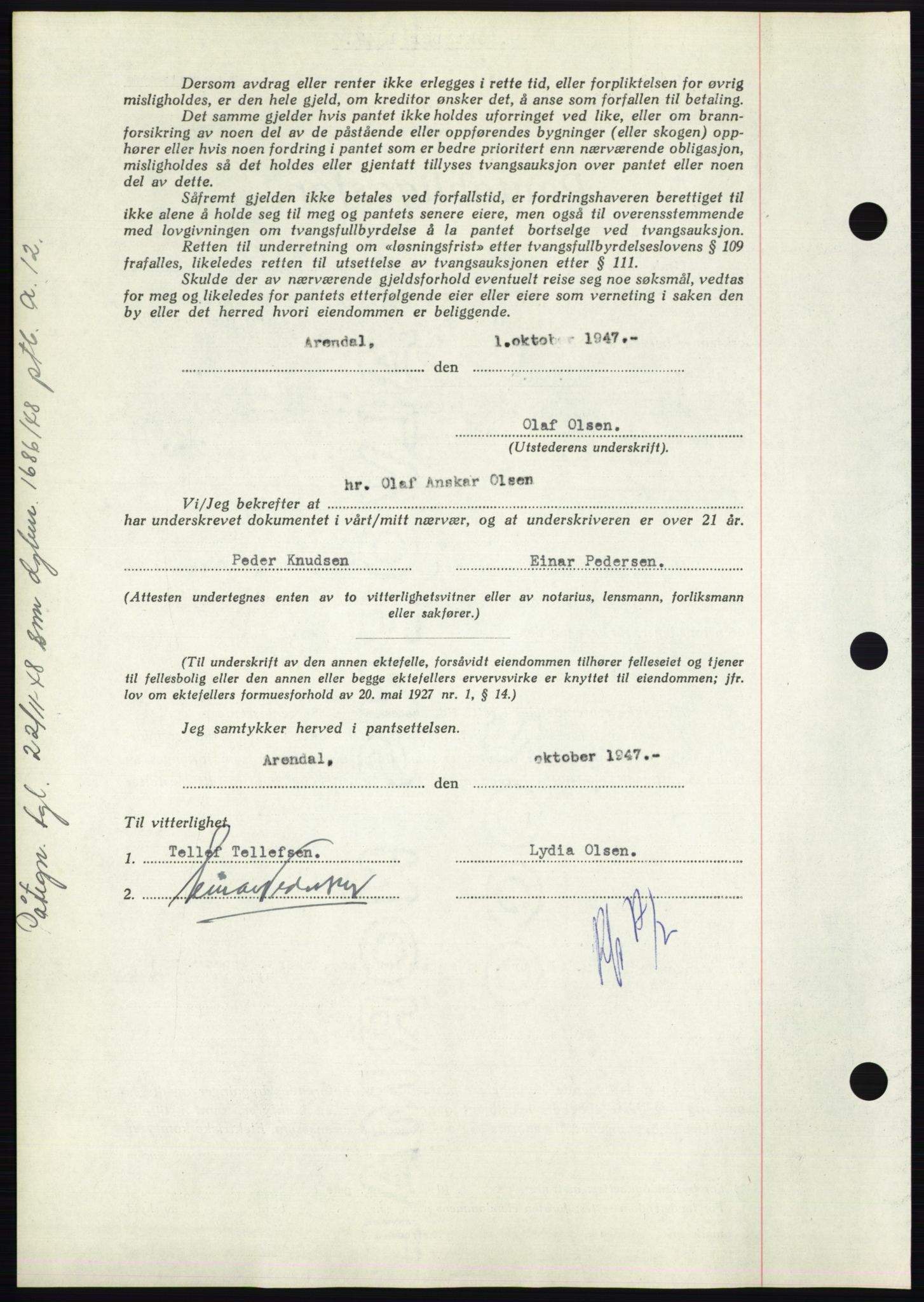 Nedenes sorenskriveri, AV/SAK-1221-0006/G/Gb/Gbb/L0004: Mortgage book no. B4, 1947-1947, Diary no: : 1472/1947