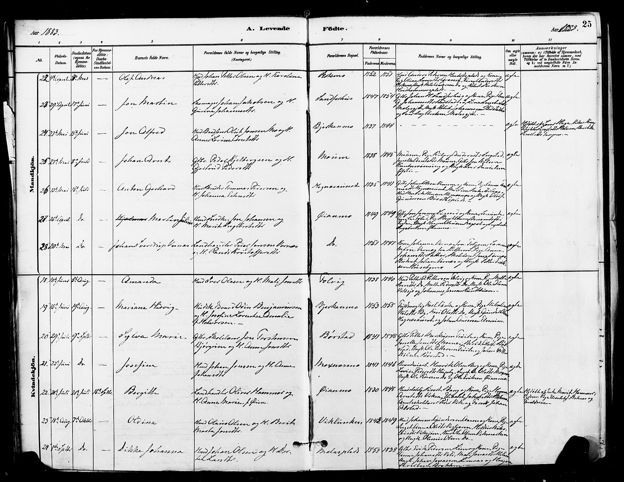 Ministerialprotokoller, klokkerbøker og fødselsregistre - Nord-Trøndelag, SAT/A-1458/709/L0077: Parish register (official) no. 709A17, 1880-1895, p. 25