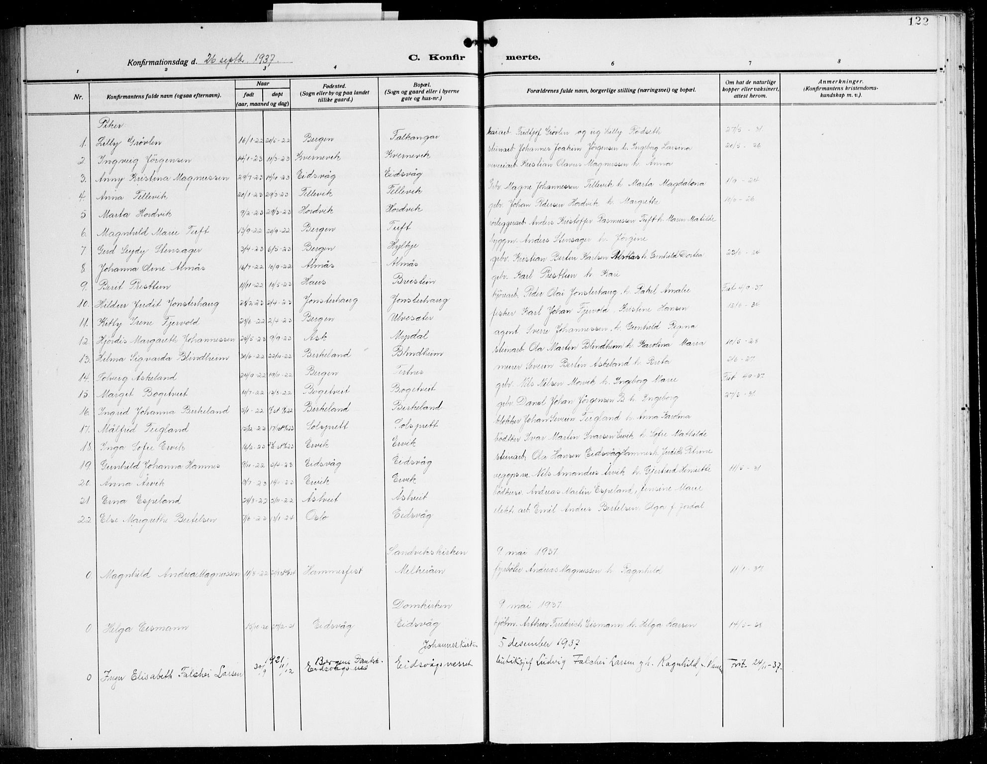 Åsane sokneprestembete, SAB/A-79401/H/Hab: Parish register (copy) no. A 5, 1928-1943, p. 122