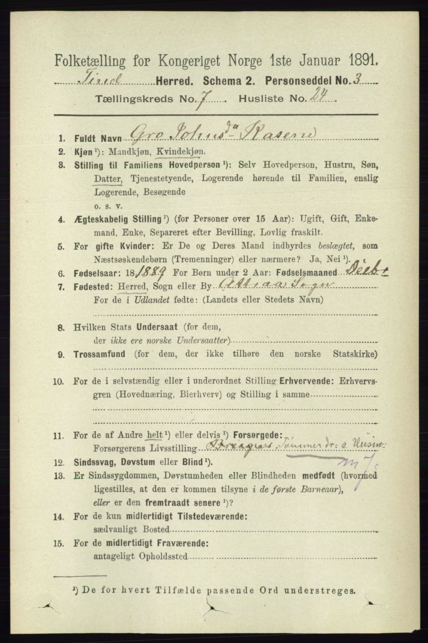 RA, 1891 census for 0826 Tinn, 1891, p. 1551