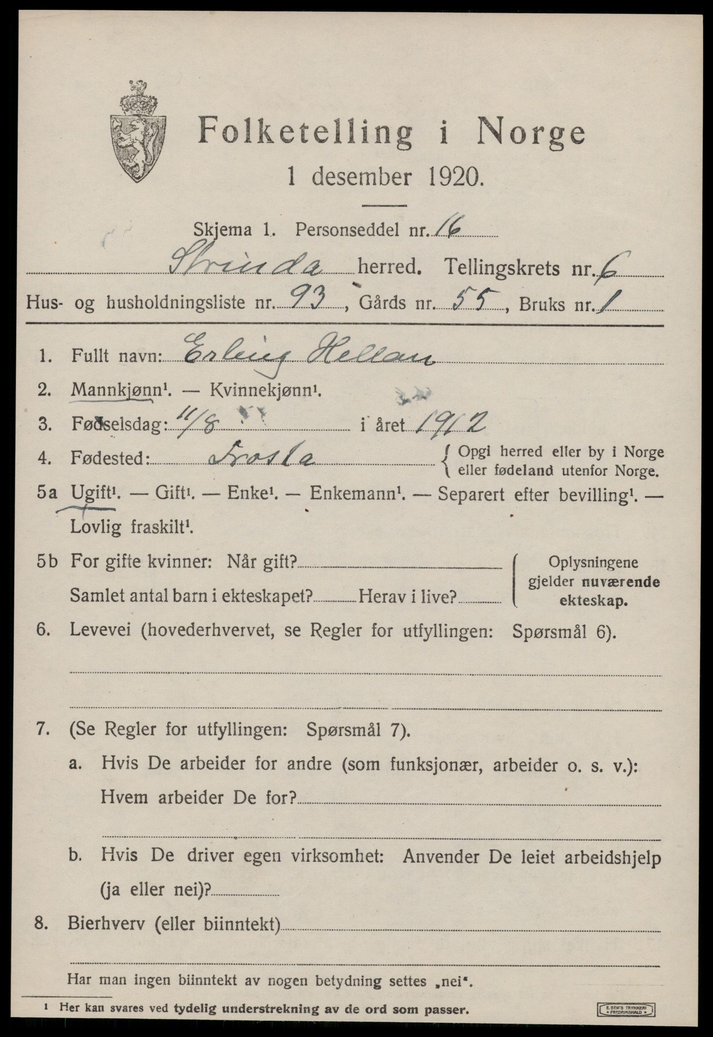 SAT, 1920 census for Strinda, 1920, p. 15848