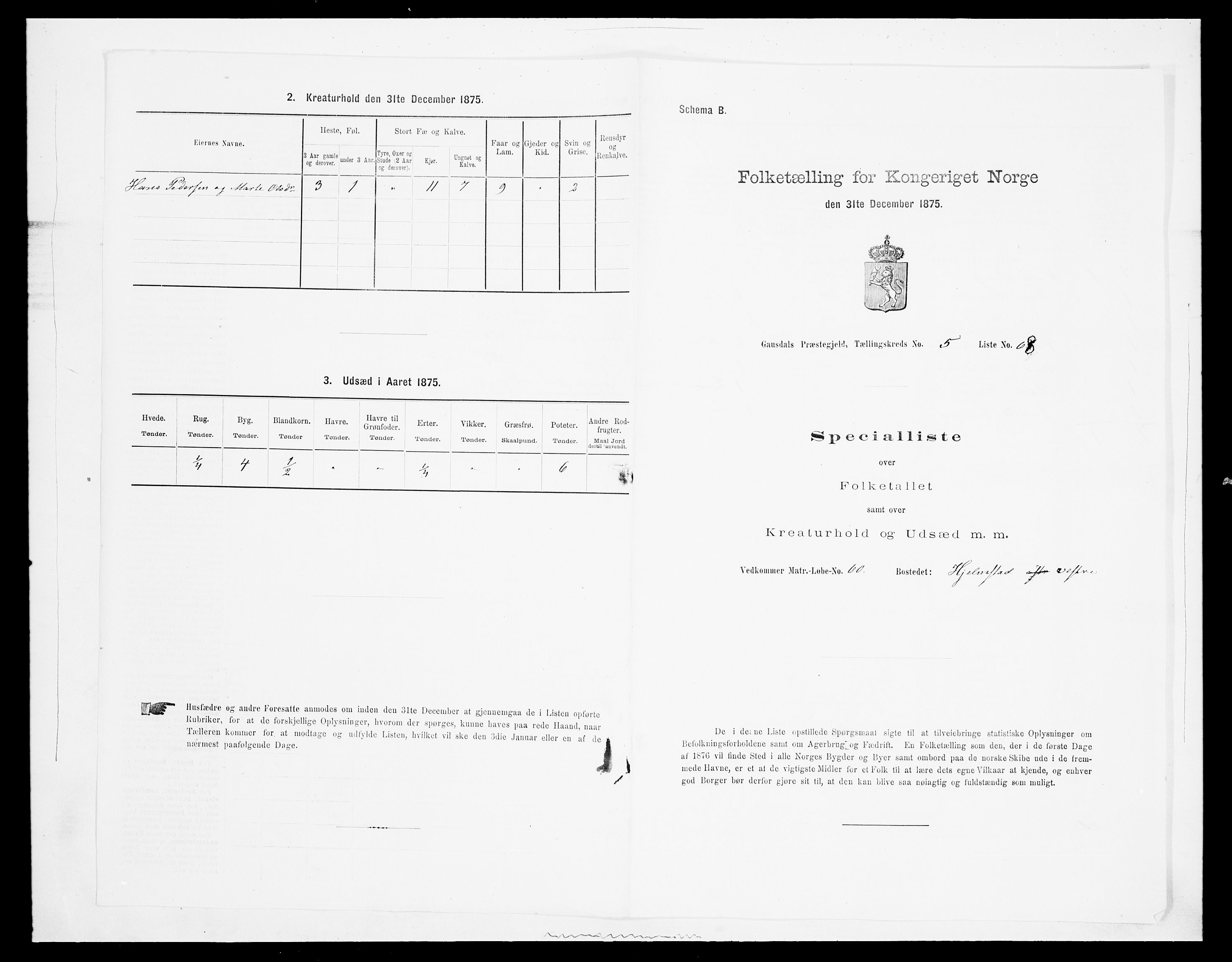 SAH, 1875 census for 0522P Gausdal, 1875, p. 1013