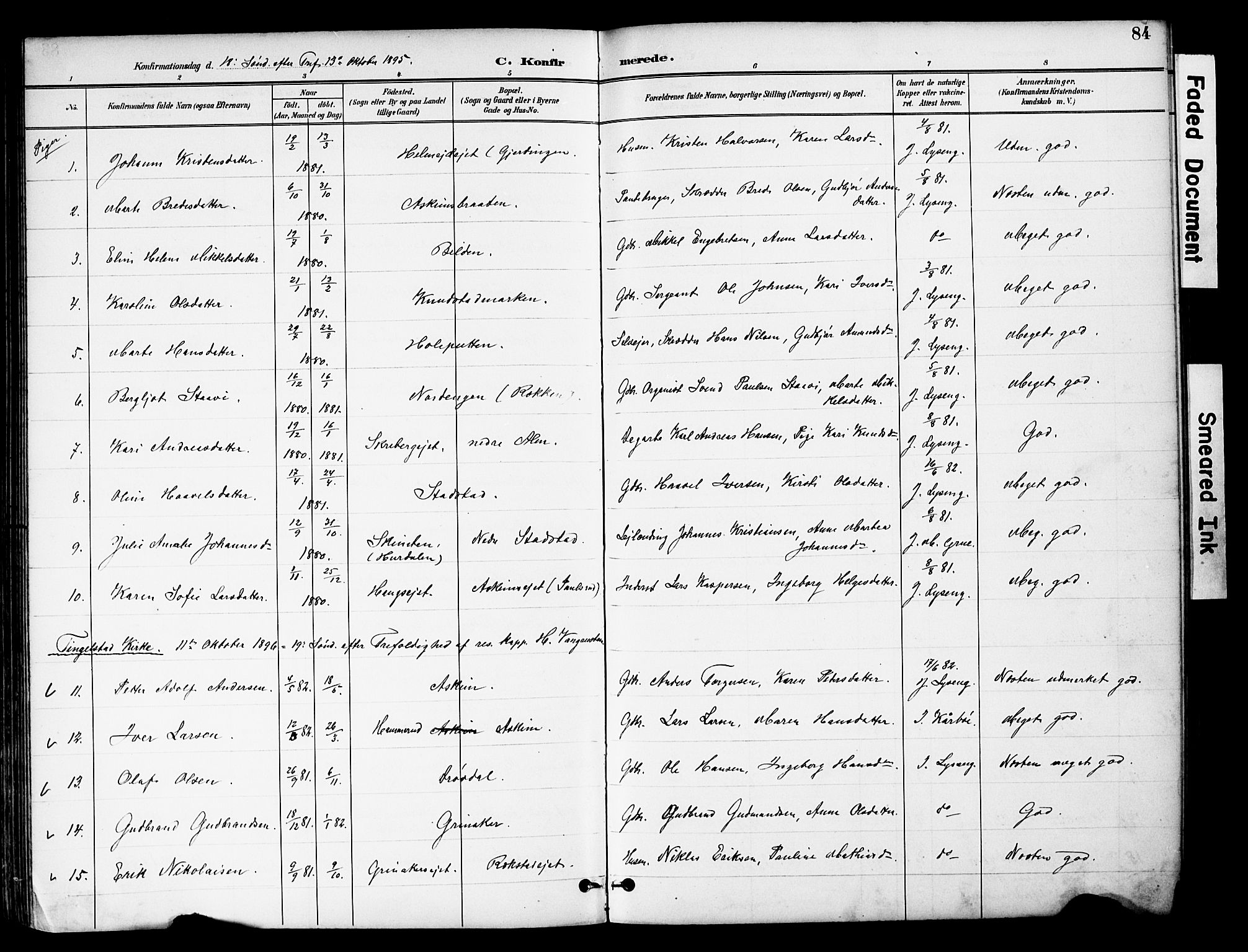 Brandbu prestekontor, SAH/PREST-114/H/Ha/Hab/L0006: Parish register (copy) no. 6, 1893-1902, p. 84