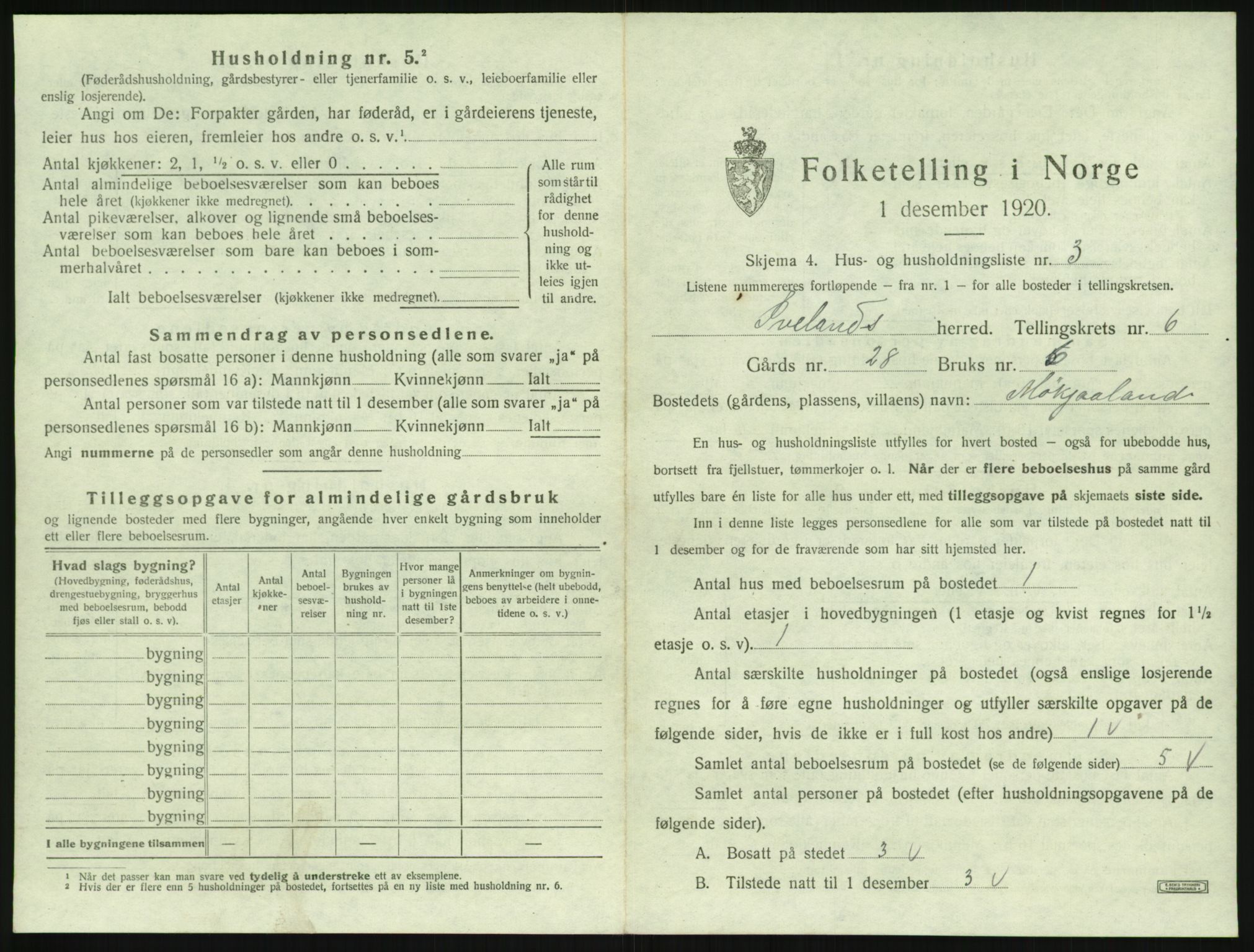 SAK, 1920 census for Iveland, 1920, p. 307