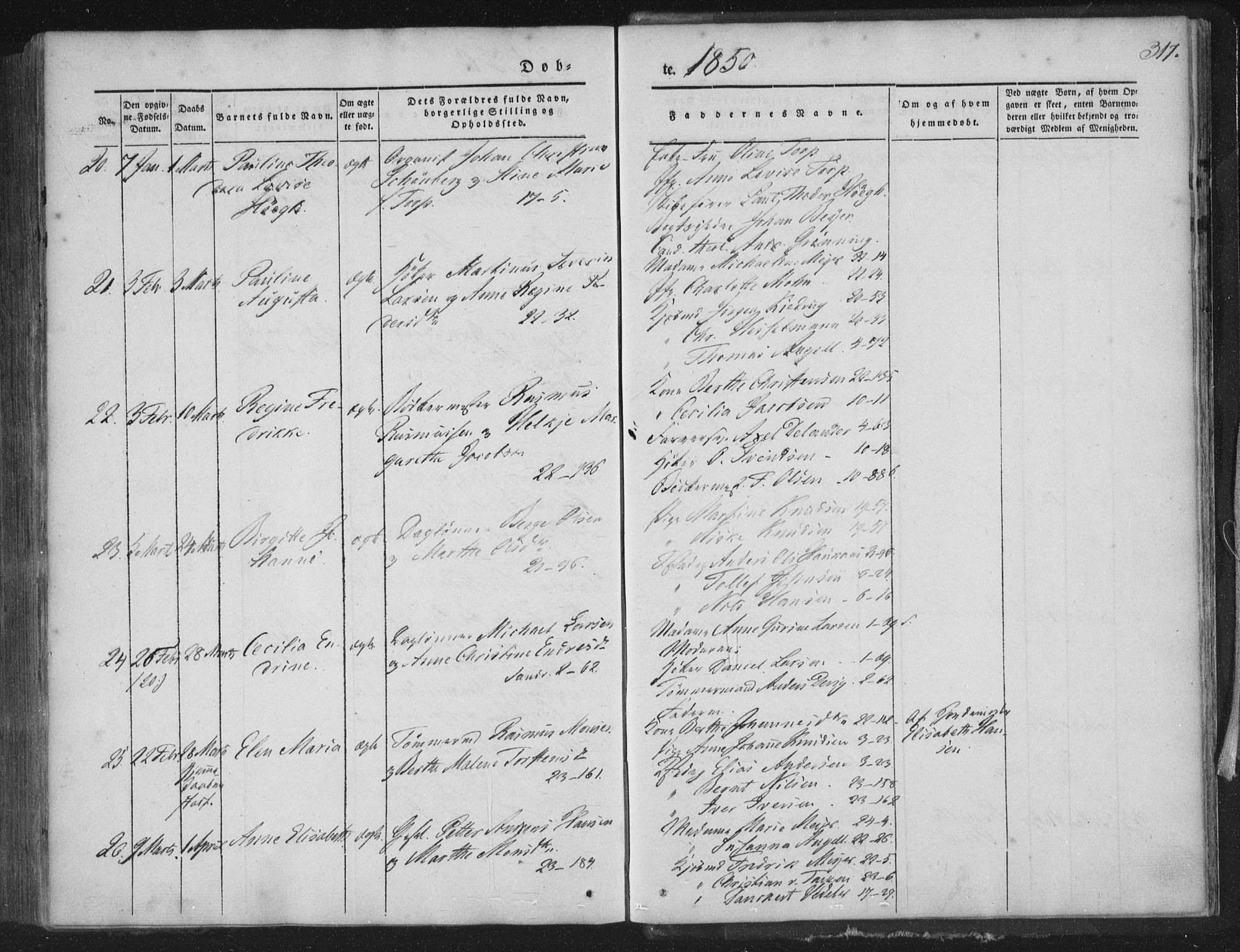 Korskirken sokneprestembete, AV/SAB-A-76101/H/Haa/L0016: Parish register (official) no. B 2, 1841-1851, p. 317