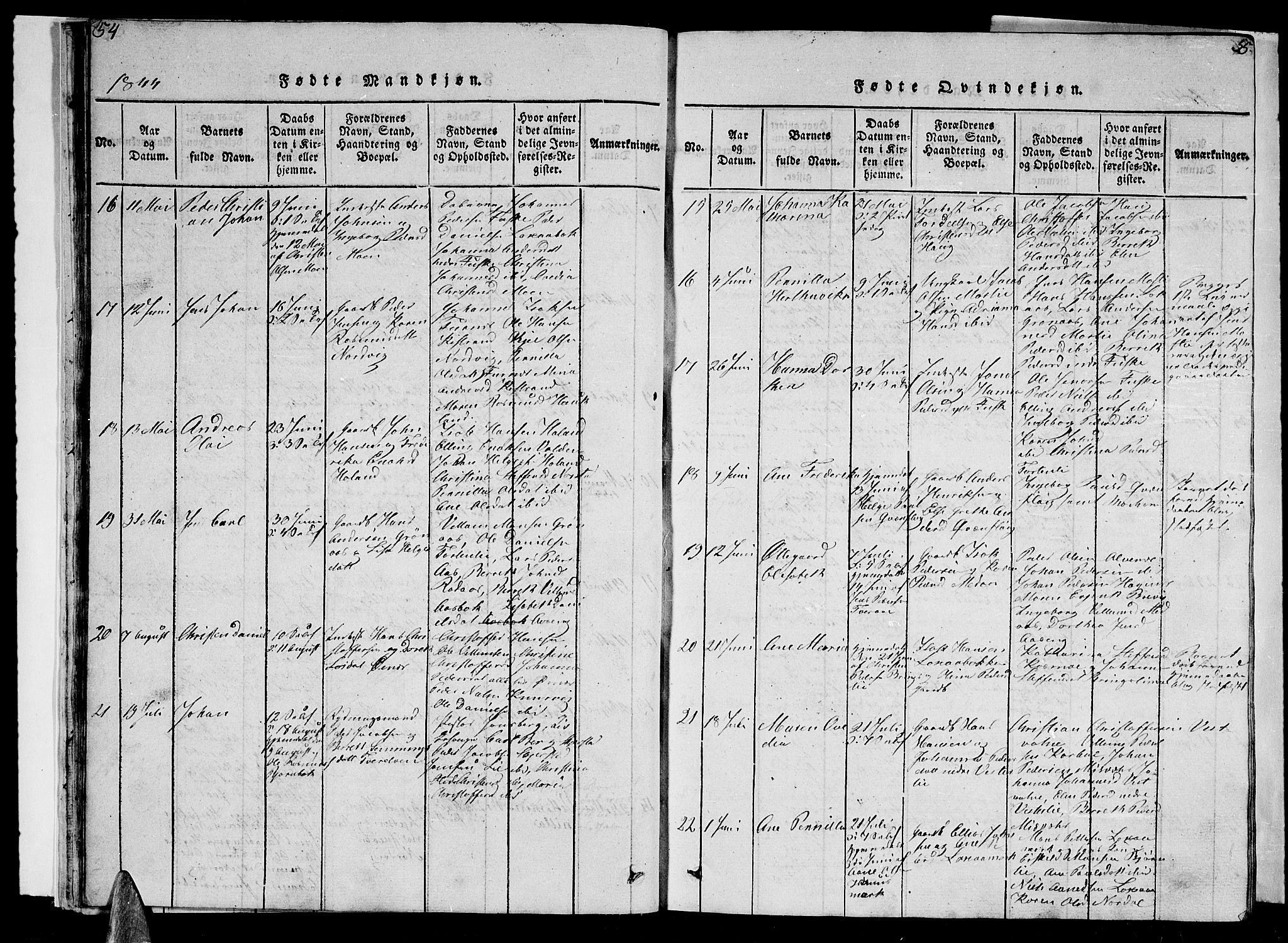 Ministerialprotokoller, klokkerbøker og fødselsregistre - Nordland, AV/SAT-A-1459/852/L0752: Parish register (copy) no. 852C03, 1840-1855, p. 54-55